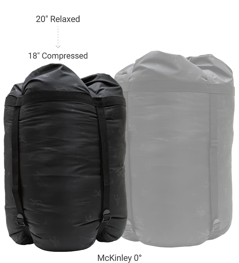 Browning McKinley 0°F Oversized Hooded Rectangle Sleeping Bag - Ripstop Outer & Brushed Polyester Liner - Includes Compression Stuff Sack - Perfect for Camping, Hiking & Cold Weather Adventures