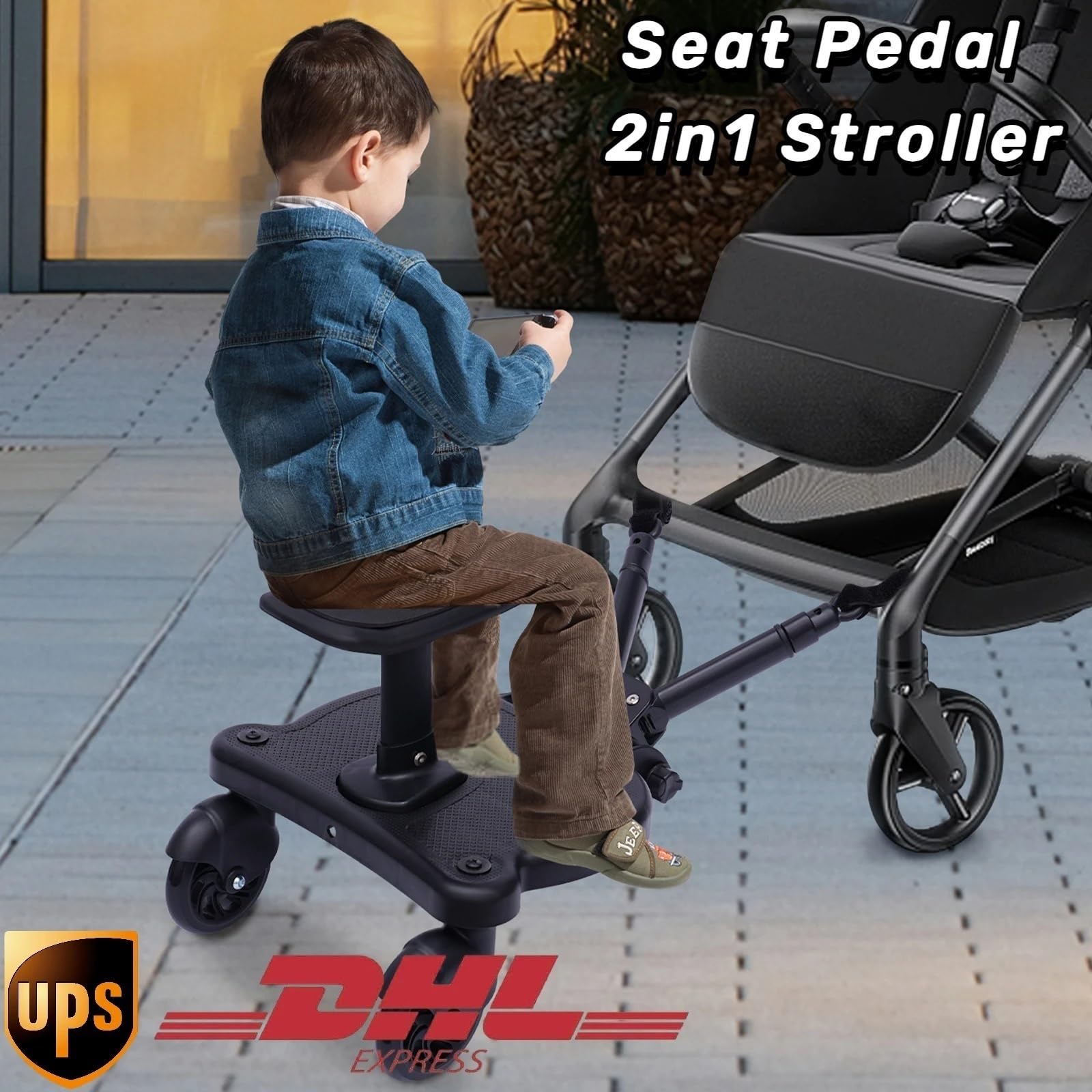 Universal 2-in-1 Stroller Board with Detachable Seat - Standing Ride-On Platform for Toddlers | Compatible with Most Strollers | Perfect for Shopping, Travel & Family Outings