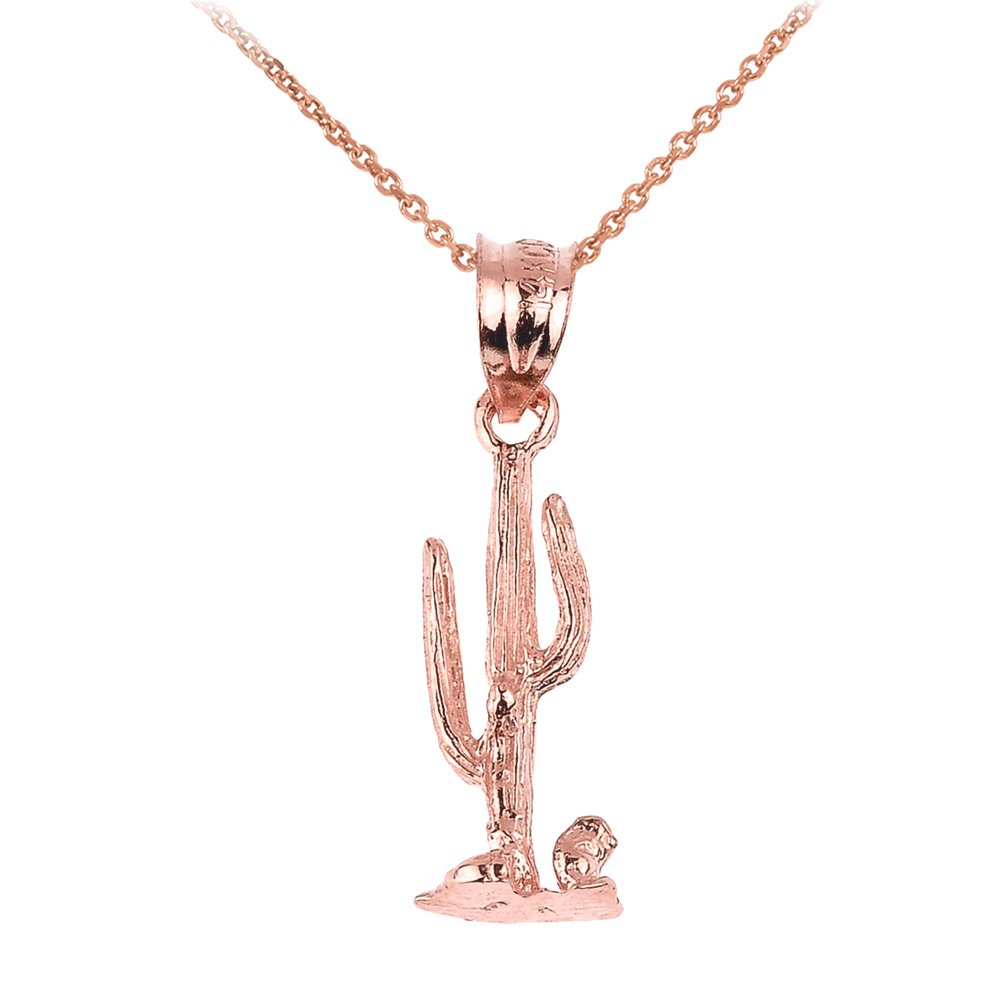 10k Rose Gold Cactus Charm Pendant Necklace for Women - Dainty Desert Jewelry Gift for Her - Perfect for Boho Fashion, Southwest Style & Everyday Wear