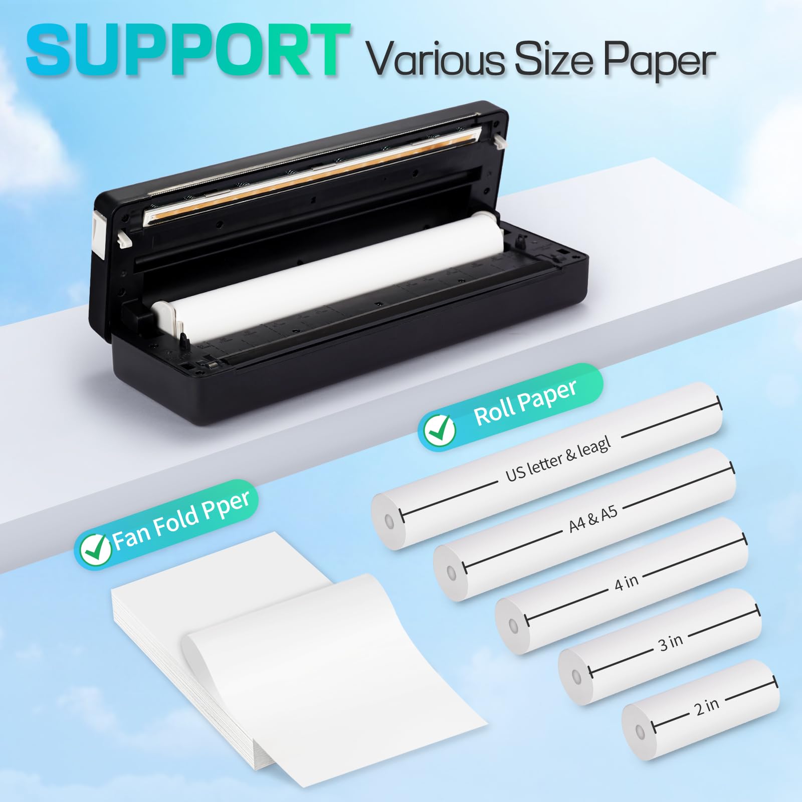 Wireless Bluetooth Thermal Printer - Portable Inkless Printer for Travel & Home, Compatible with Phone, Laptop & Tablet, Supports 8.5