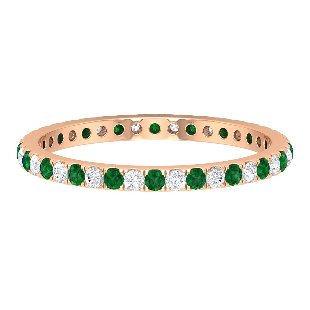 0.75 CT Lab Created Emerald and Diamond Eternity Ring for Women - 14K Solid Gold Wedding Band, Anniversary Gift, Bridal Jewelry, Stackable Ring for Everyday Wear