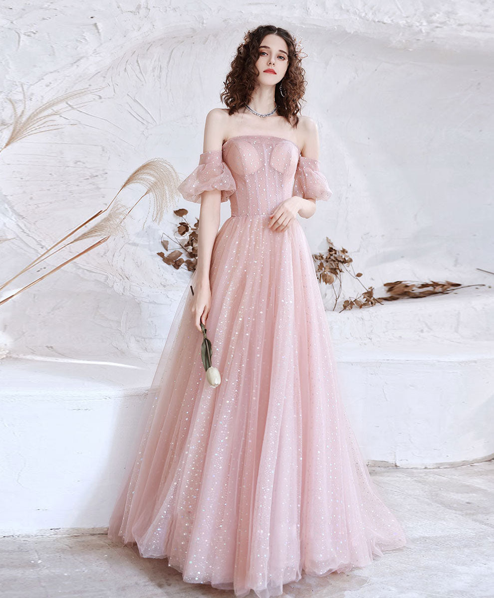 Elegant Pink A-Line Tulle Long Prom Dress for Evening Party & Formal Events | Perfect for Homecoming, Prom Night, and Special Occasions