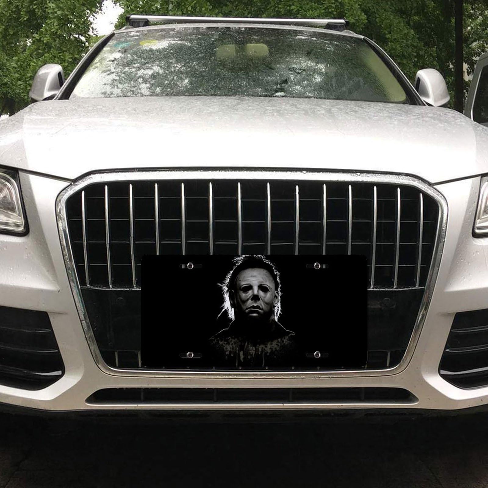 Halloween Michael Myers Car License Plate Cover - Durable 15x30cm Front Plate for Any Car, Truck or SUV - Perfect for Halloween Decorations & Horror Movie Fan Gifts