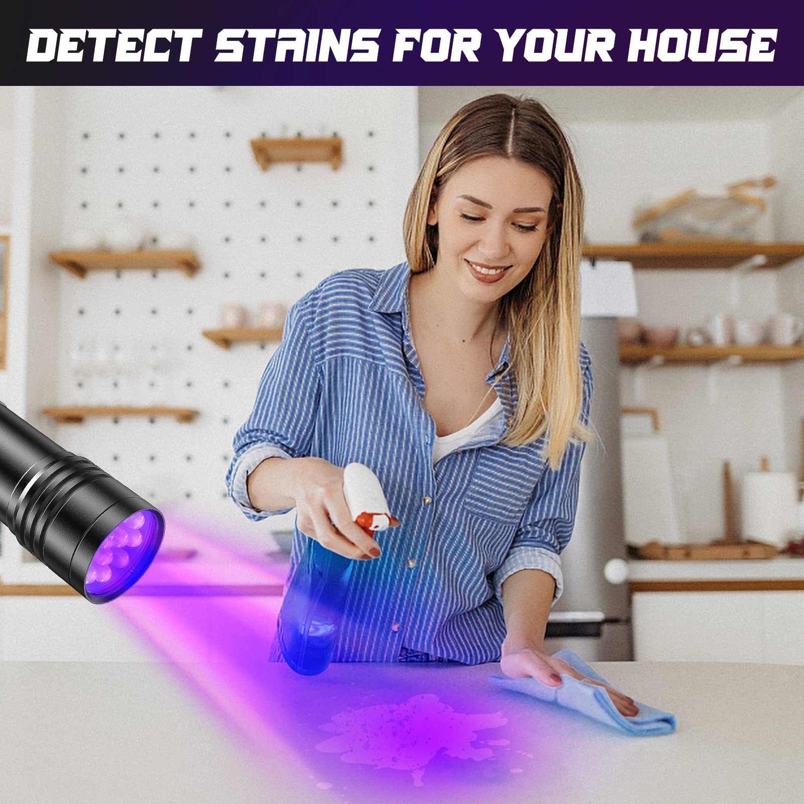UV Flashlights 2 Pack - 12 LED 395nm Black Light Flashlight for Detecting Pet Urine & House Stains | Includes 6 AAA Batteries | Perfect for Home Inspection, Crime Scene Investigation & Nighttime Hunting