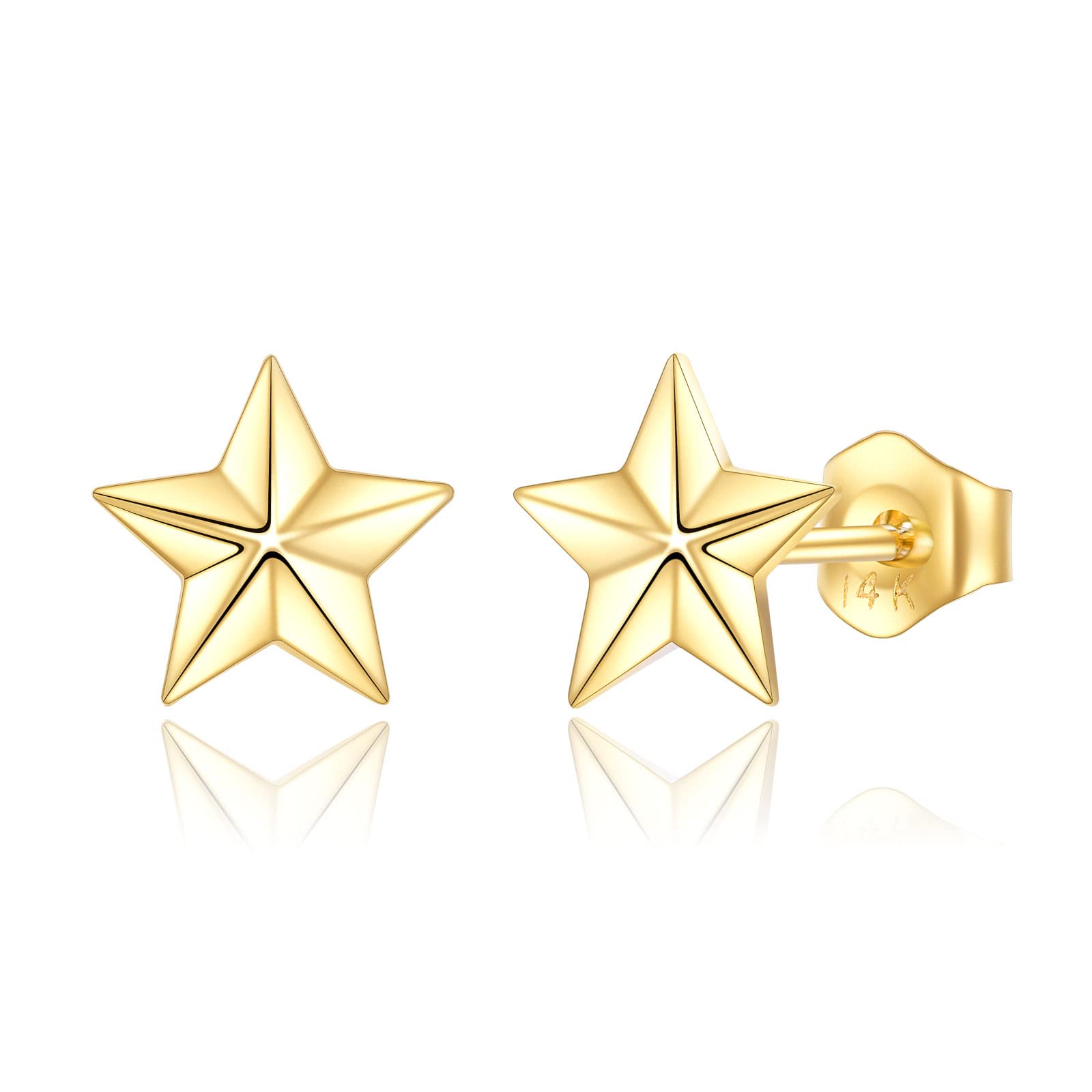 14K Yellow Gold Star Earrings for Women - 3D Stereoscopic Design Dainty Fine Jewelry, Elegant Birthday Gift for Her, Perfect for Parties, Weddings & Everyday Wear