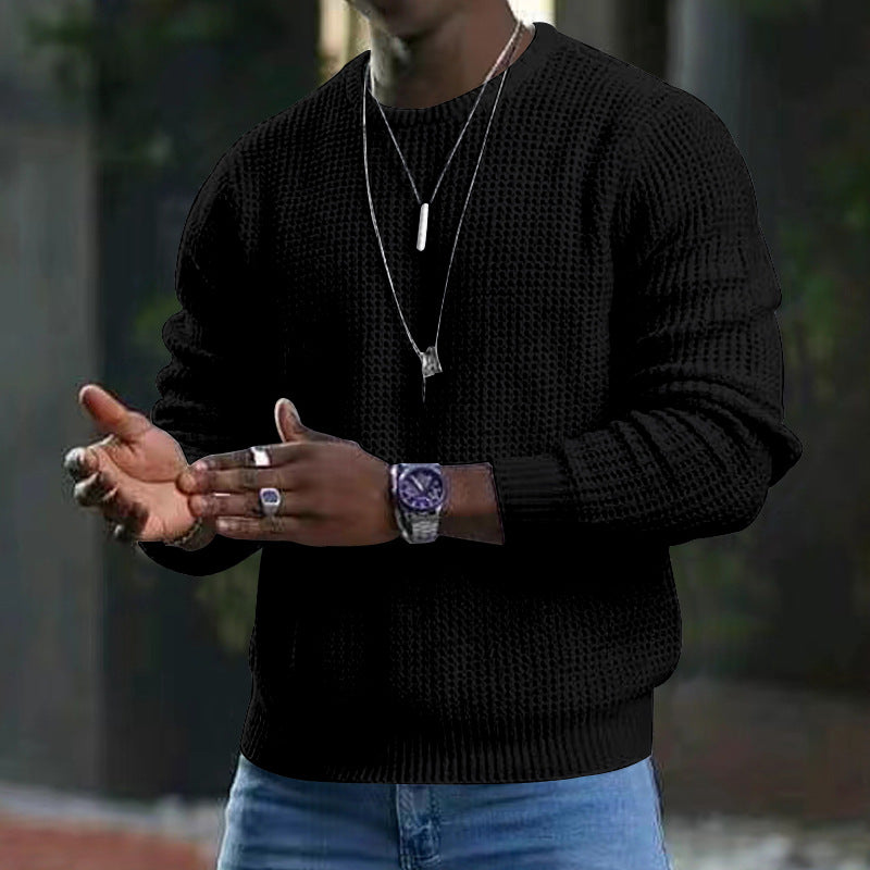 Men's Waffle Knit Crew Neck Sweater - Soft & Warm Winter Pullover for Casual Wear, Office & Outdoor Activities