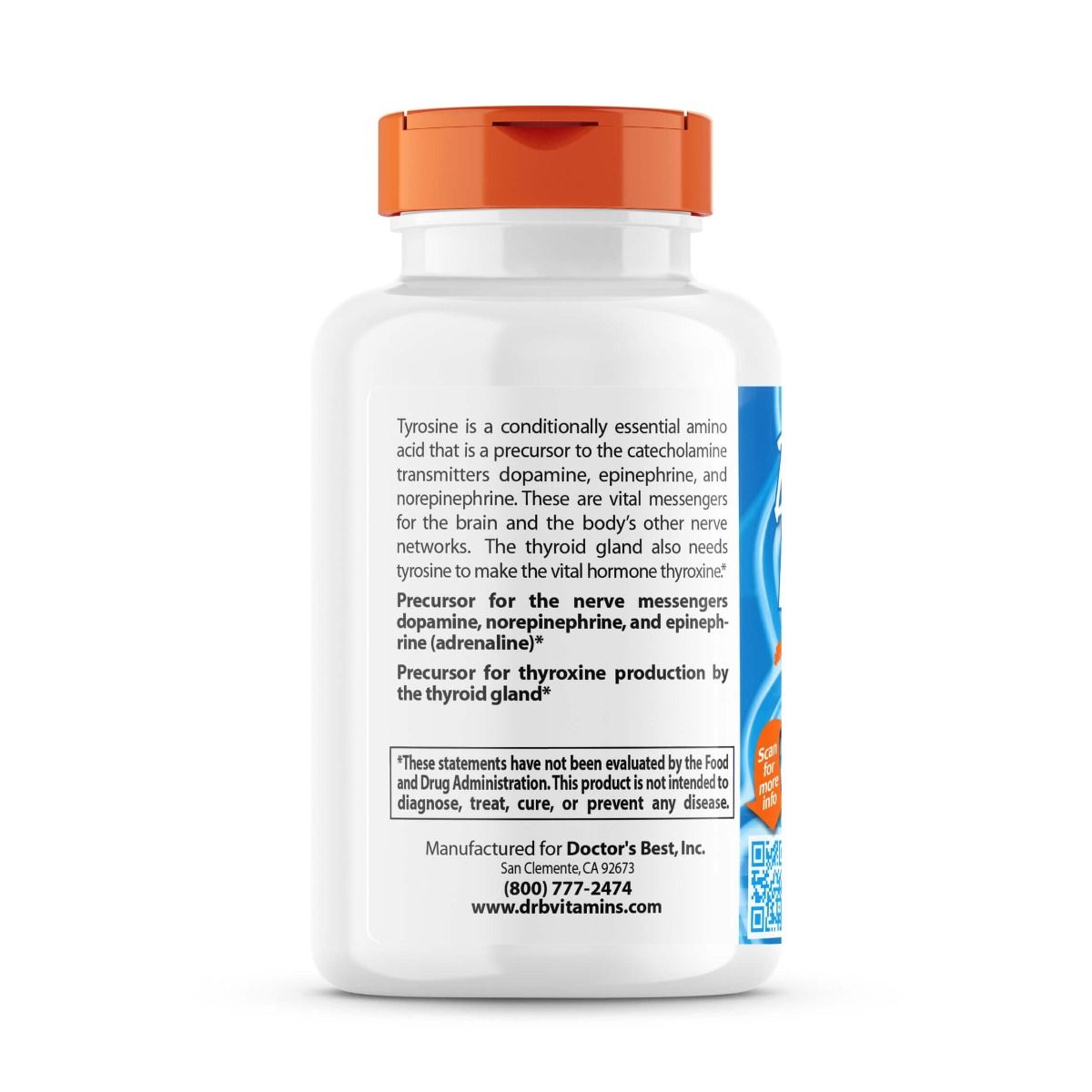 Doctor's Best L-Tyrosine 500mg Supplement - 120 Vegetarian Capsules for Focus, Energy & Stress Relief - Supports Cognitive Function & Mood Balance - Ideal for Students, Professionals & Athletes
