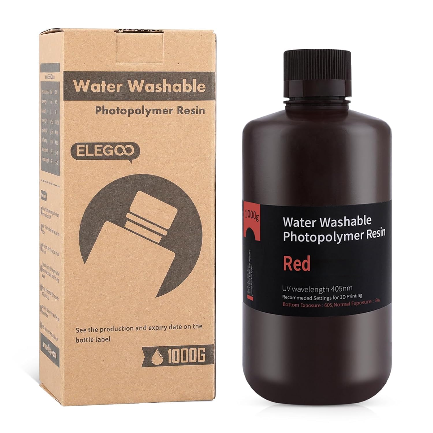 ELEGOO Water Washable 3D Printer Resin - 405nm Fast Curing UV Photopolymer Resin for LCD/MSLA/DLP Printers | High Precision, Easy Clean | Clear Red 1000g | Ideal for Miniatures, Jewelry & Prototyping