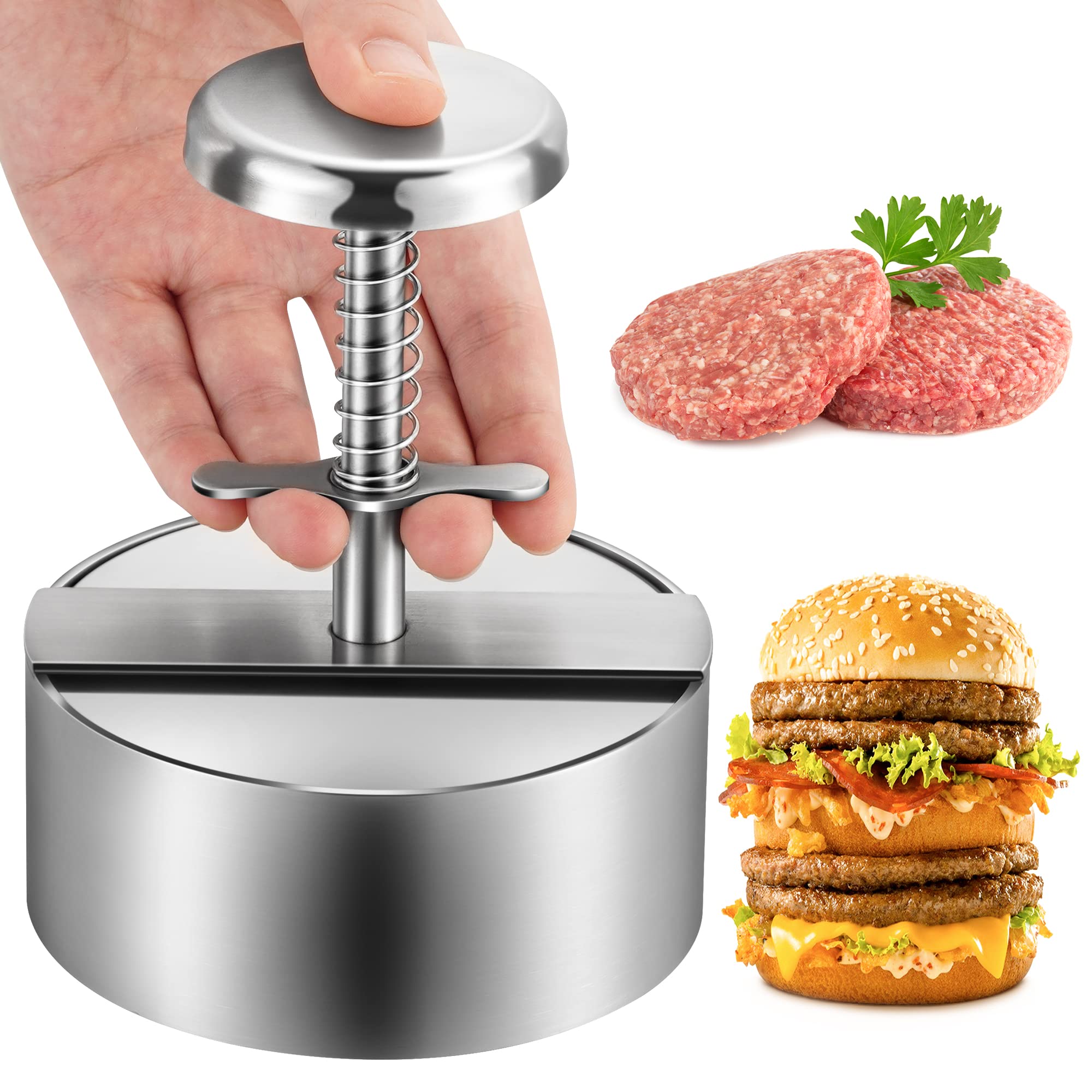 304 Stainless Steel Adjustable Burger Press Maker - Non-Stick Patty Shaper for Beef, Veggie & BBQ Burgers (4.52 Inch) - Perfect for Home Cooking, Backyard Grilling & Restaurant Use