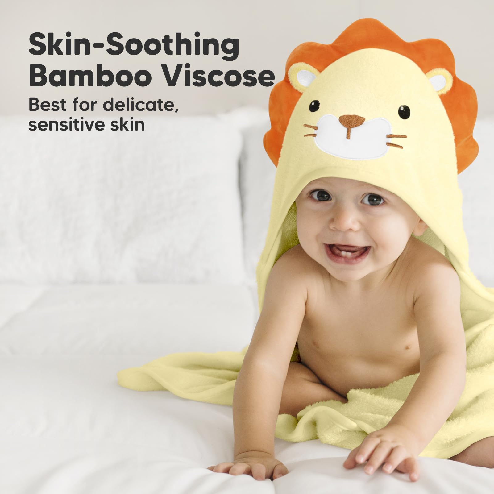 Organic Hooded Baby Towel - 500GSM Large Bamboo Baby Towel Set with Hood for Newborns - Ultra Soft & Absorbent Shower Towel (Lion Design) - Perfect for Bath Time, Swimming & Spa Days