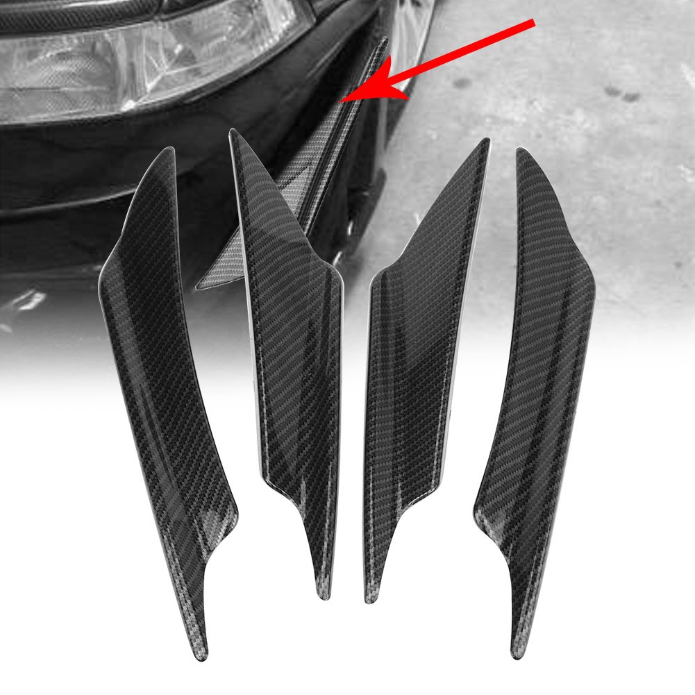 Universal ABS Front Bumper Spoiler Lip Splitter - 4Pcs Carbon Fiber Style Car Body Kit for Enhanced Aerodynamics & Sporty Look - Perfect for Sedans, Coupes & Tuner Cars