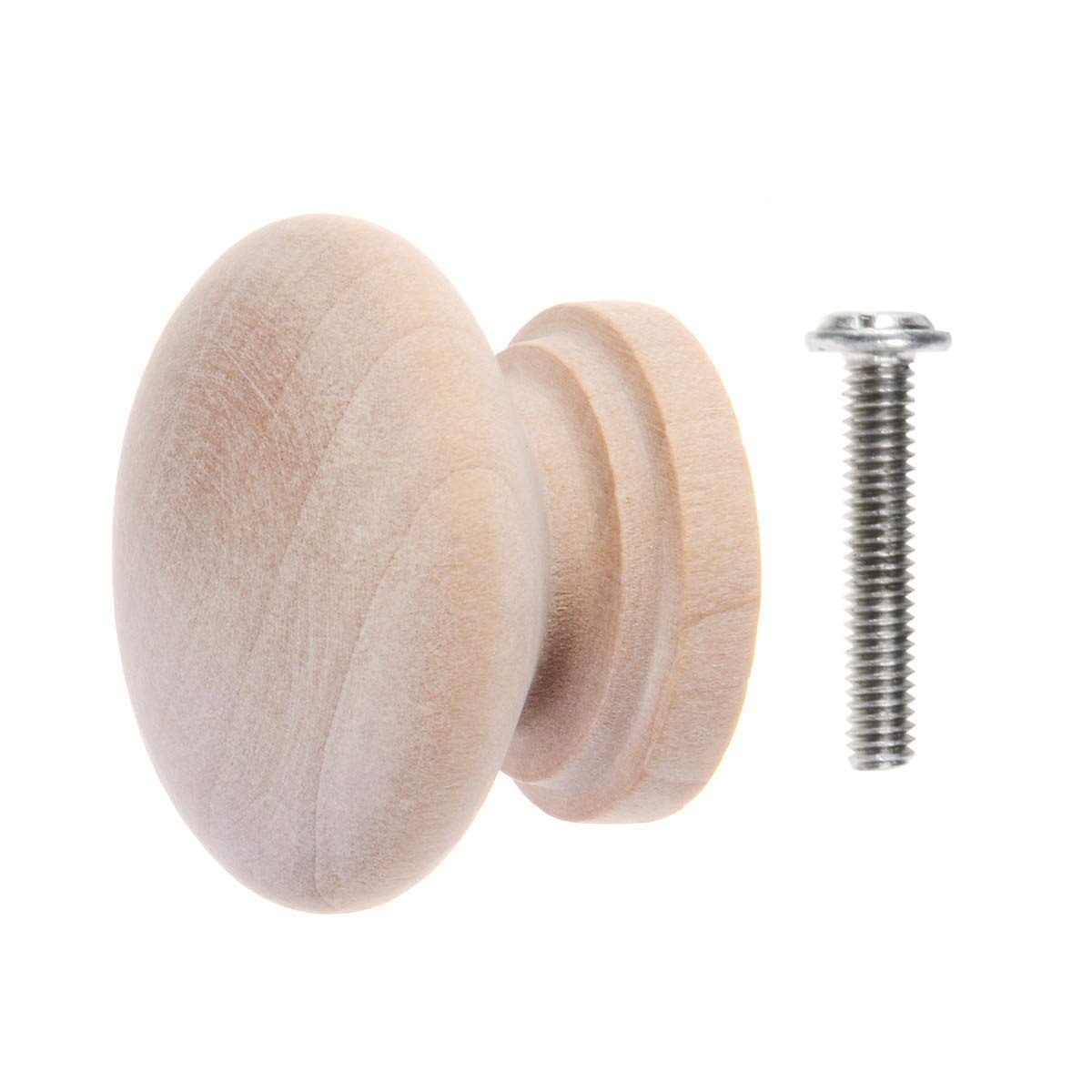 Unfinished Wooden Cabinet Knobs 24pcs - Round Mushroom Drawer Pulls for Dresser & Closet