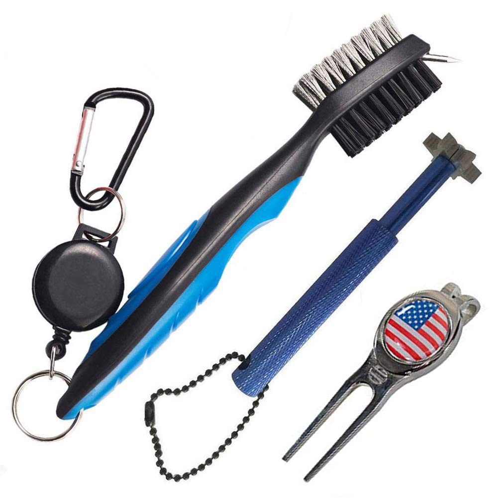 SPOMR Golf Club Brush & Groove Cleaner Set with Ball Marker & Divot Tool – Premium Golf Accessories for Club Maintenance & Course Play – Ideal for Golfers & Driving Range Practice