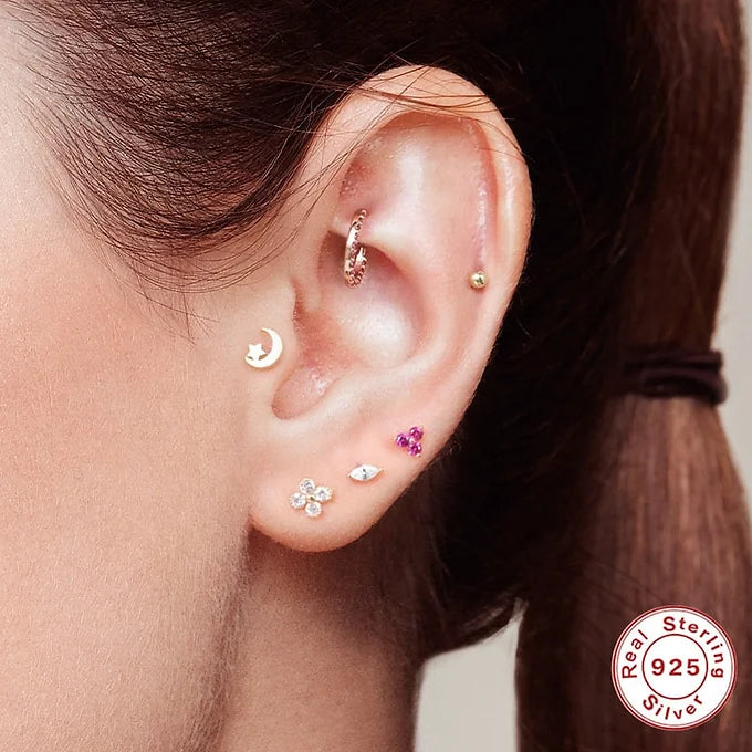 16G Flat Back Crescent Moon Stud Earrings with Labret Back | Hypoallergenic Body Jewelry for Cartilage, Helix, Tragus Piercing | Perfect for Everyday Wear & Gifting