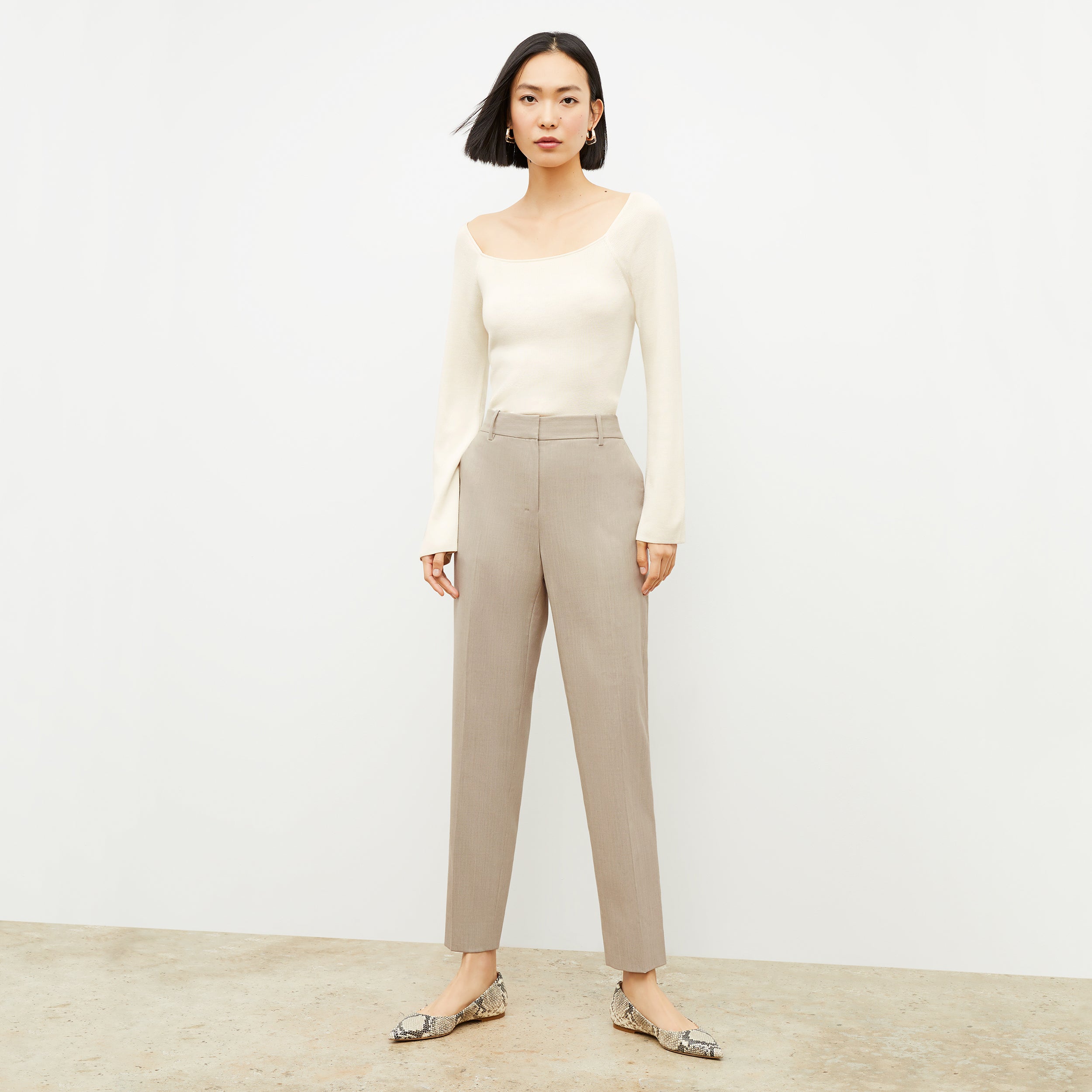 Mejia Washable Wool Twill Pants for Women - Natural Melange Color | Comfortable & Durable Office Wear & Travel Outfits
