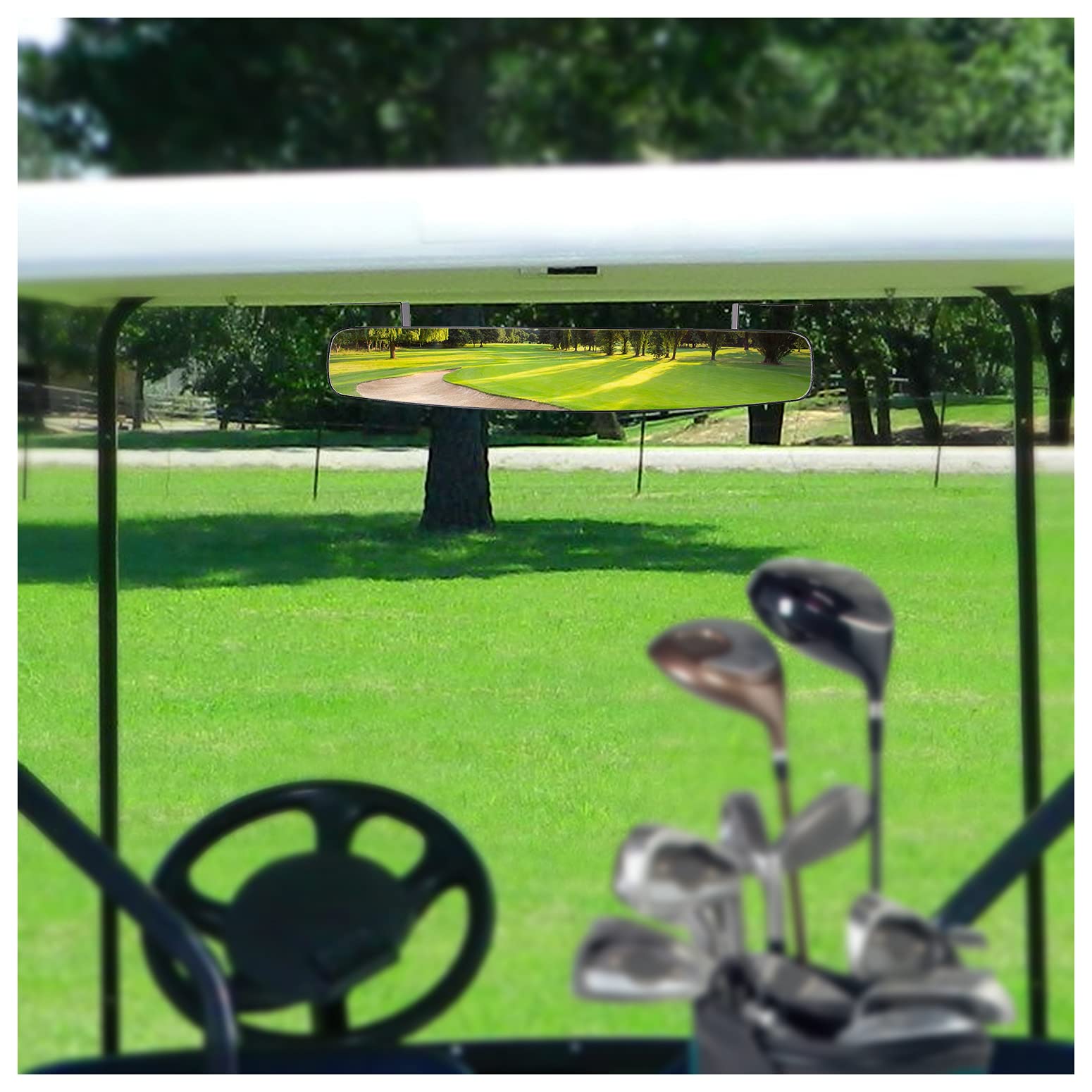 180 Degree Panoramic Golf Cart Rear View Mirror - Universal Fit, Anti-Glare (Black & White) for Enhanced Safety on Golf Courses & Neighborhood Streets