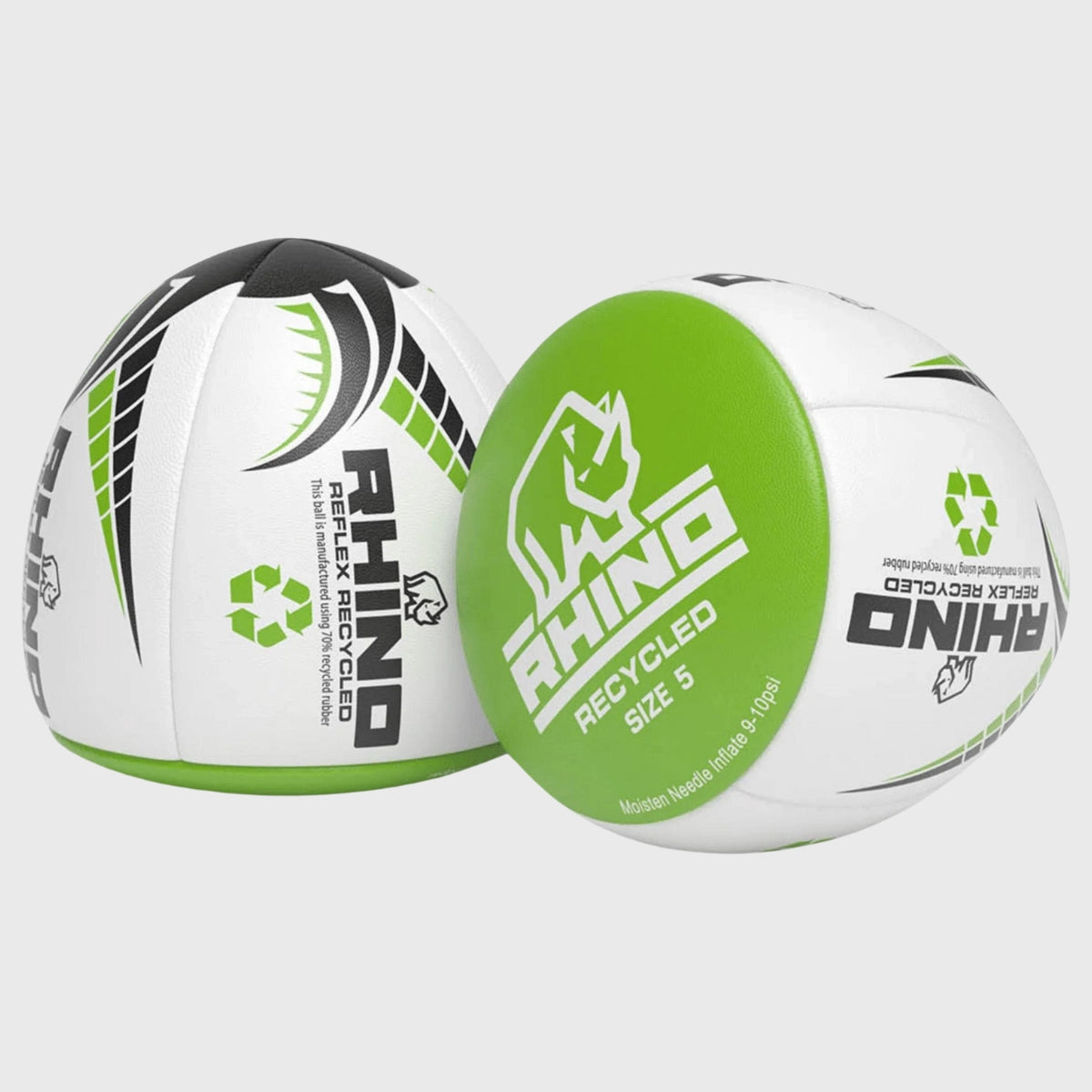 Rhino Reflex Recycled Rugby Ball - Eco-Friendly White & Green Match Ball for Training & Games | Perfect for Rugby Practice, Matches, and Outdoor Sports