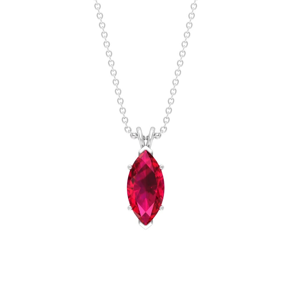 1.25 CT Natural Red Ruby Solitaire Pendant Necklace - Marquise Cut Genuine Ruby in 14K Solid Gold for Women - Perfect for Valentine's Day, Anniversary & Special Occasion Gifts