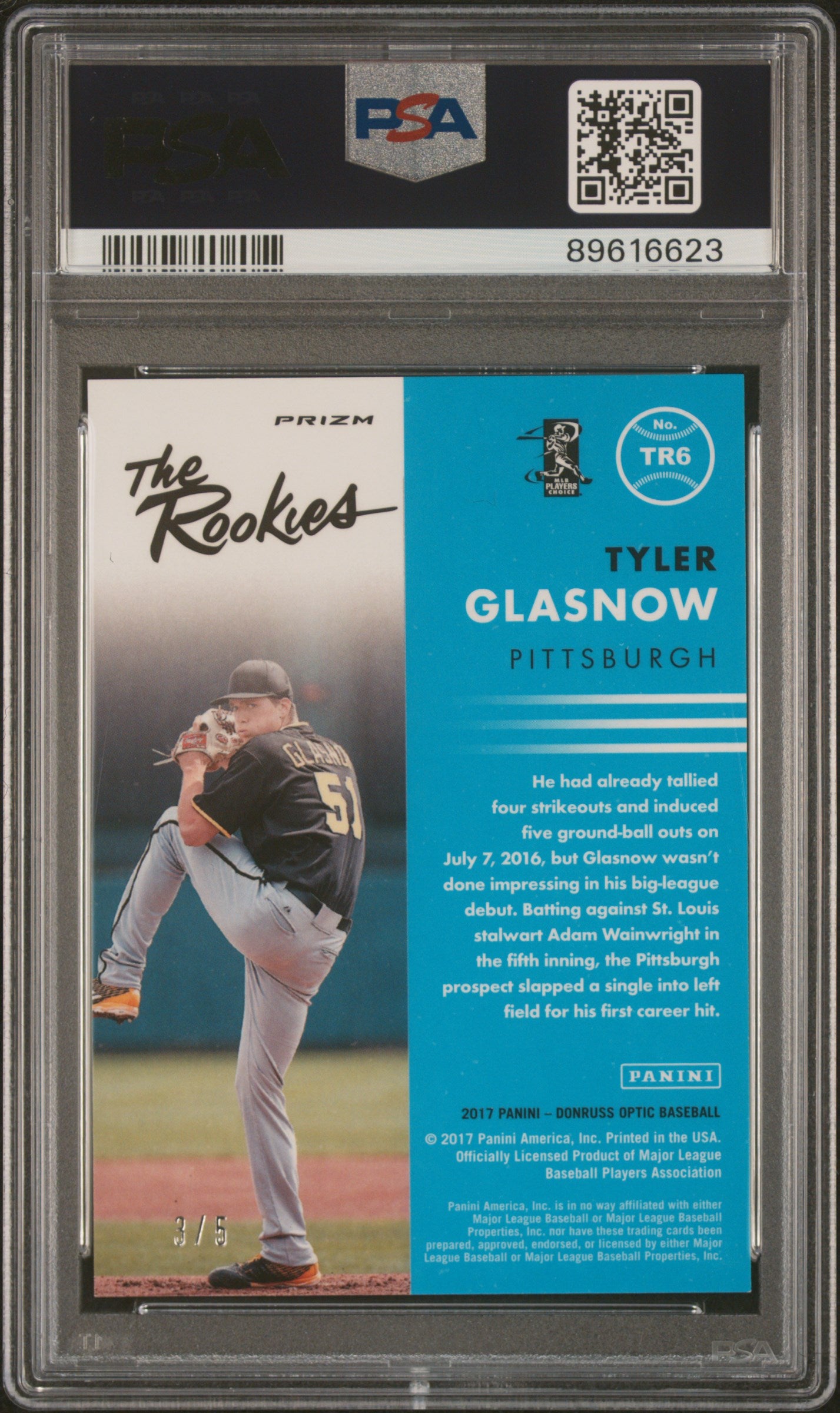 2017 Panini Donruss Optic Tyler Glasnow The Rookies Green Parallel /5 #TR6 PSA 9 Mint - Rare Baseball Card for Collectors & Investment, Perfect for Display Cases & Sports Memorabilia Collections