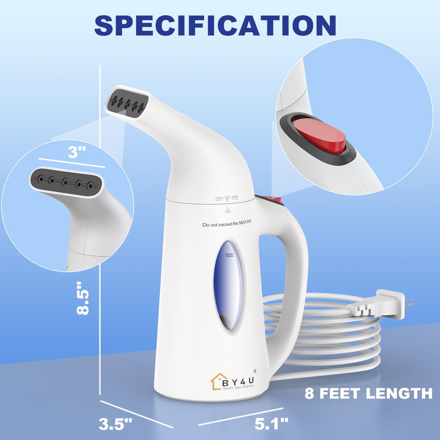 Portable Handheld Garment Steamer - Powerful Travel Clothes Steamer & Wrinkle Remover for Suits, Dresses, Shirts - Compact & Lightweight for Home, Office, Hotel Use (White)
