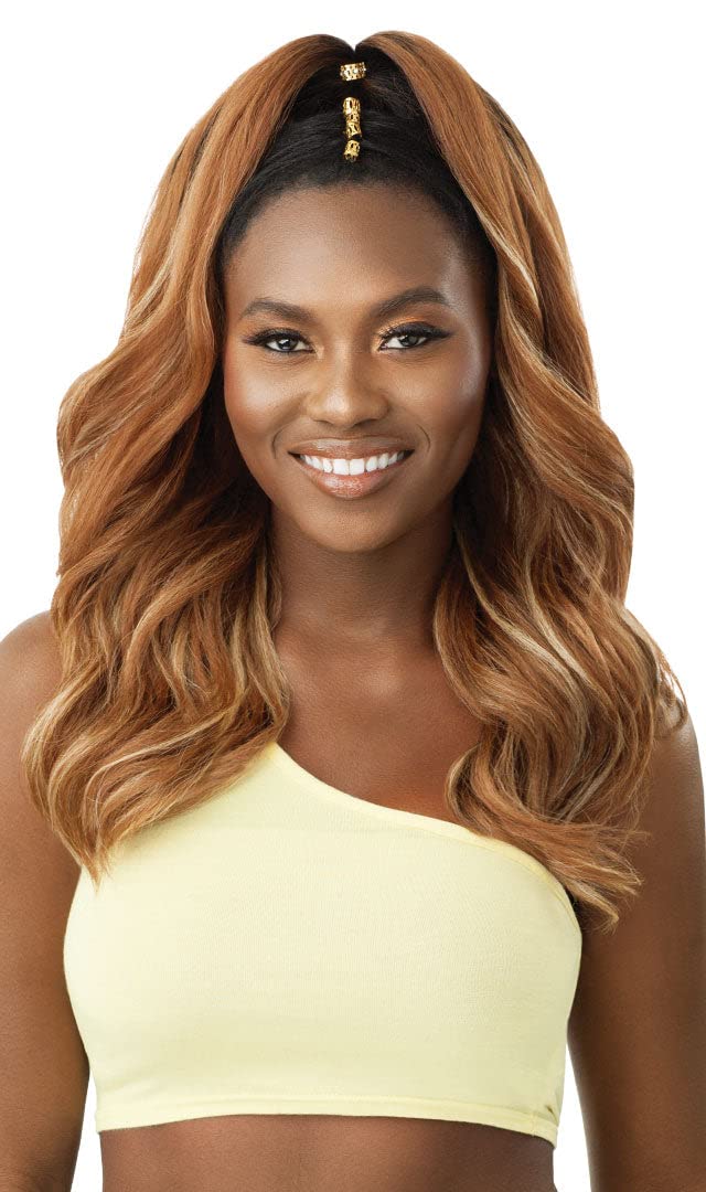 Outre Converti Cap Deluxe Heat Resistant Fiber Wig Cap - Lays Flat, High Tex ROSEY WAVES (1B) for Protective Styling & Everyday Wear