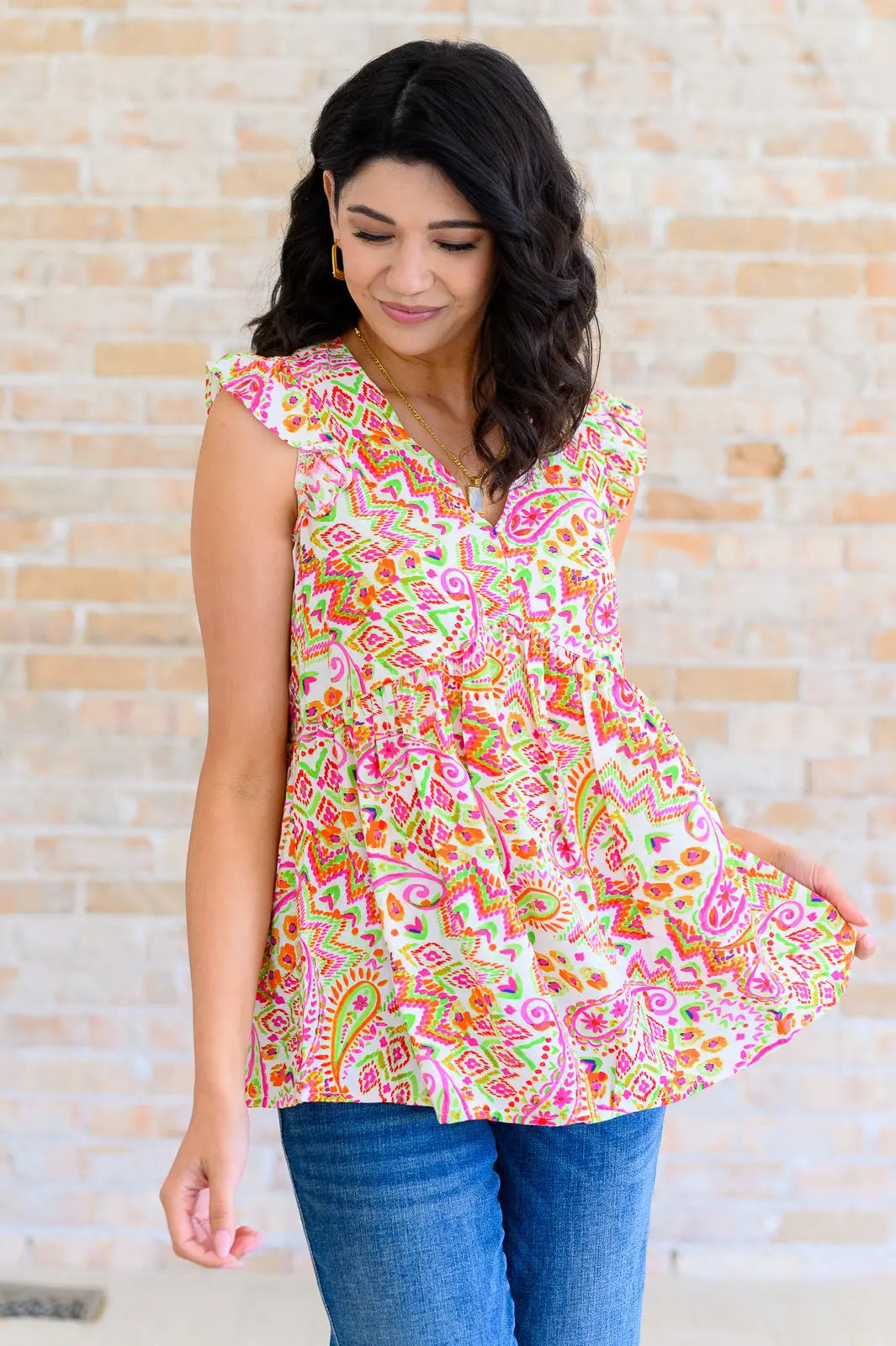 Lucy Eyelets Top in Ivory Multi - Elegant Lace Blouse for Women | Perfect for Casual Outings, Date Nights & Summer Fashion