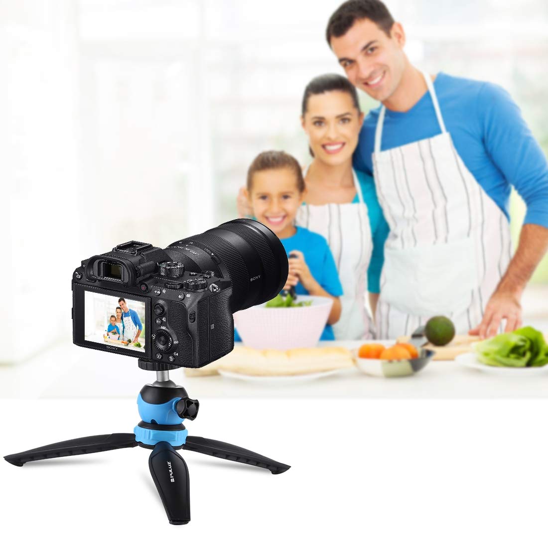 PULUZ Mini Desktop Tripod with 360° Ball Head - Compact Tabletop Tripod Stand for Smartphones, GoPro, DSLR Cameras - Perfect for Travel, Vlogging & Home Photography (Blue)