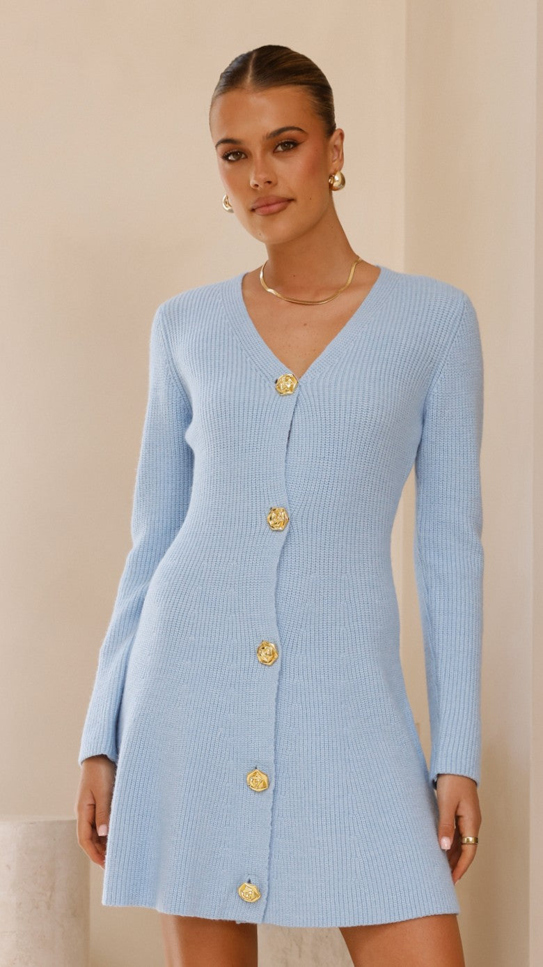 Catarina Long Sleeve Mini Dress in Blue | Flirty Party & Date Night Outfit for Women