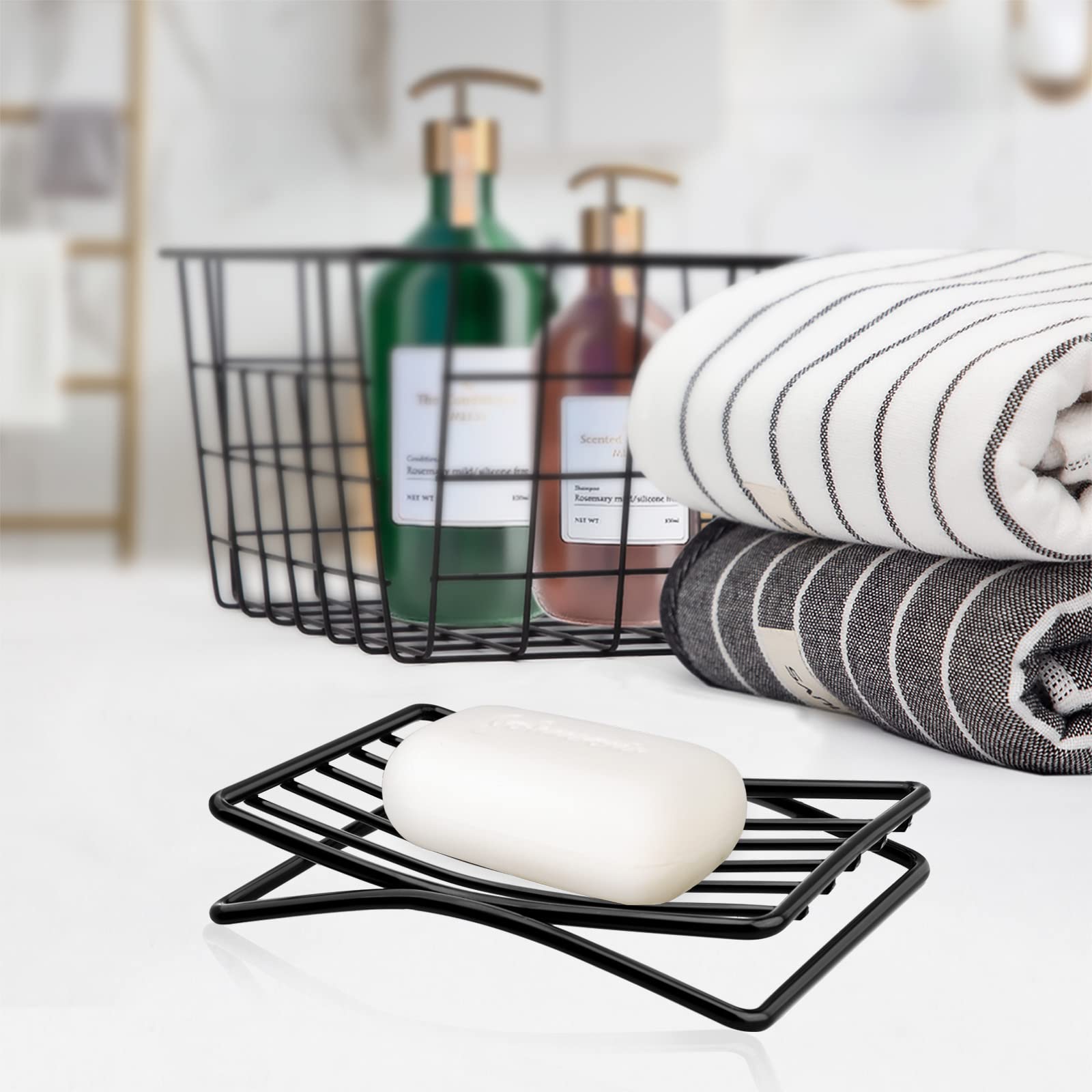 Stainless Steel Soap Dish & Sponge Holder - Self-Draining Bar Soap Tray for Shower, Bathroom, Kitchen Sink - Quick Dry & Easy Cleaning - Black - Perfect for Showers, Bathtubs, and Kitchen Countertops