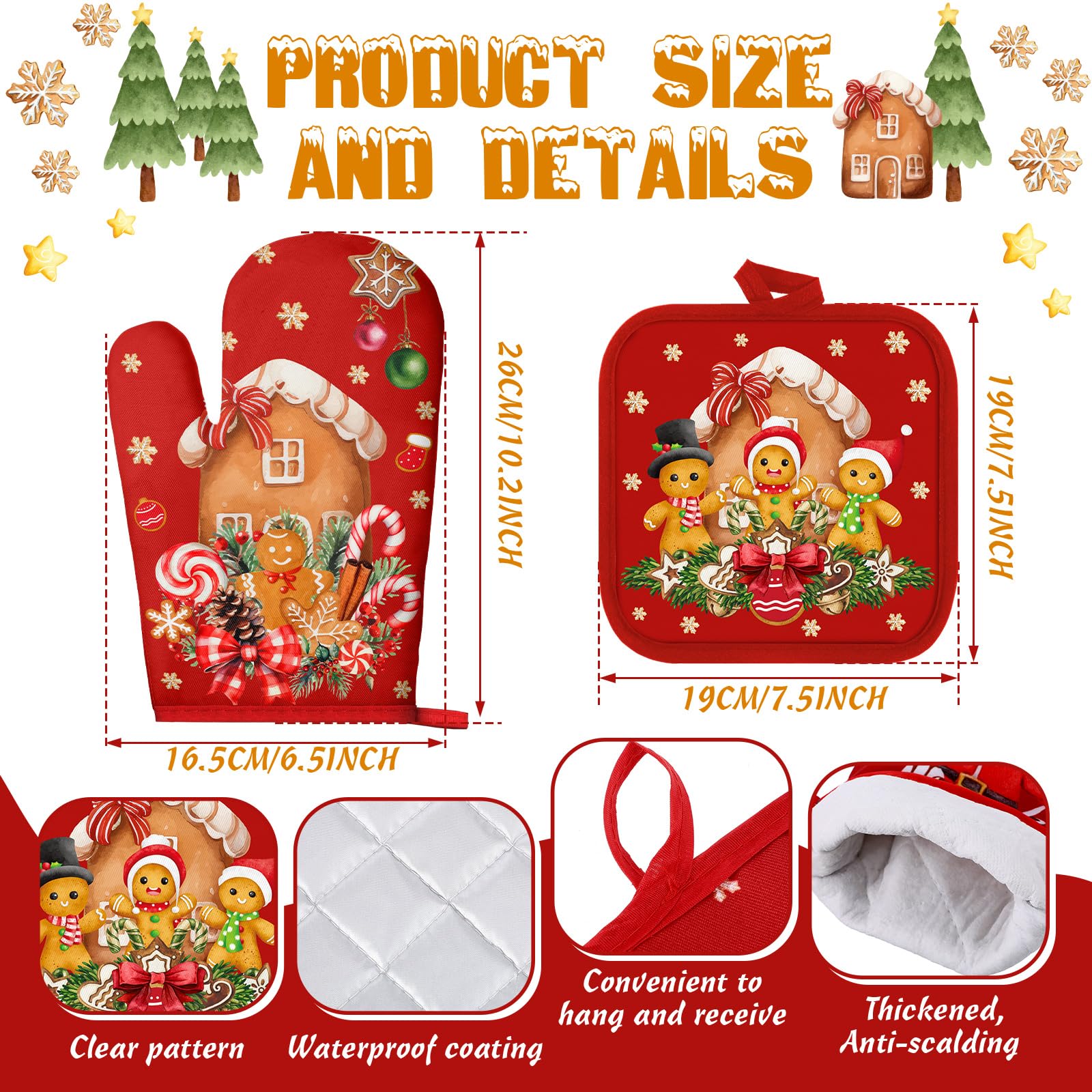 12-Piece Christmas Kitchen Set - 4 Gingerbread Man Dish Towels, 4 Gingerbread House Oven Mitts & 4 Candy Pot Holders for Holiday Cooking, Baking & Festive Home Decor | Perfect for Christmas Dinner, Cookie Baking & Kitchen Gifts