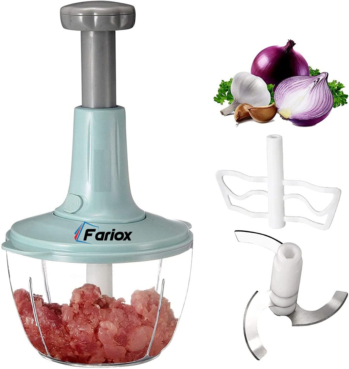 Premium Fariox Manual Food Chopper - Heavy Duty Stainless Steel Vegetable Cutter for Onions, Tomatoes, Potatoes & Salad Prep - Perfect for Kitchen, Camping & Meal Prep (1-Pack)