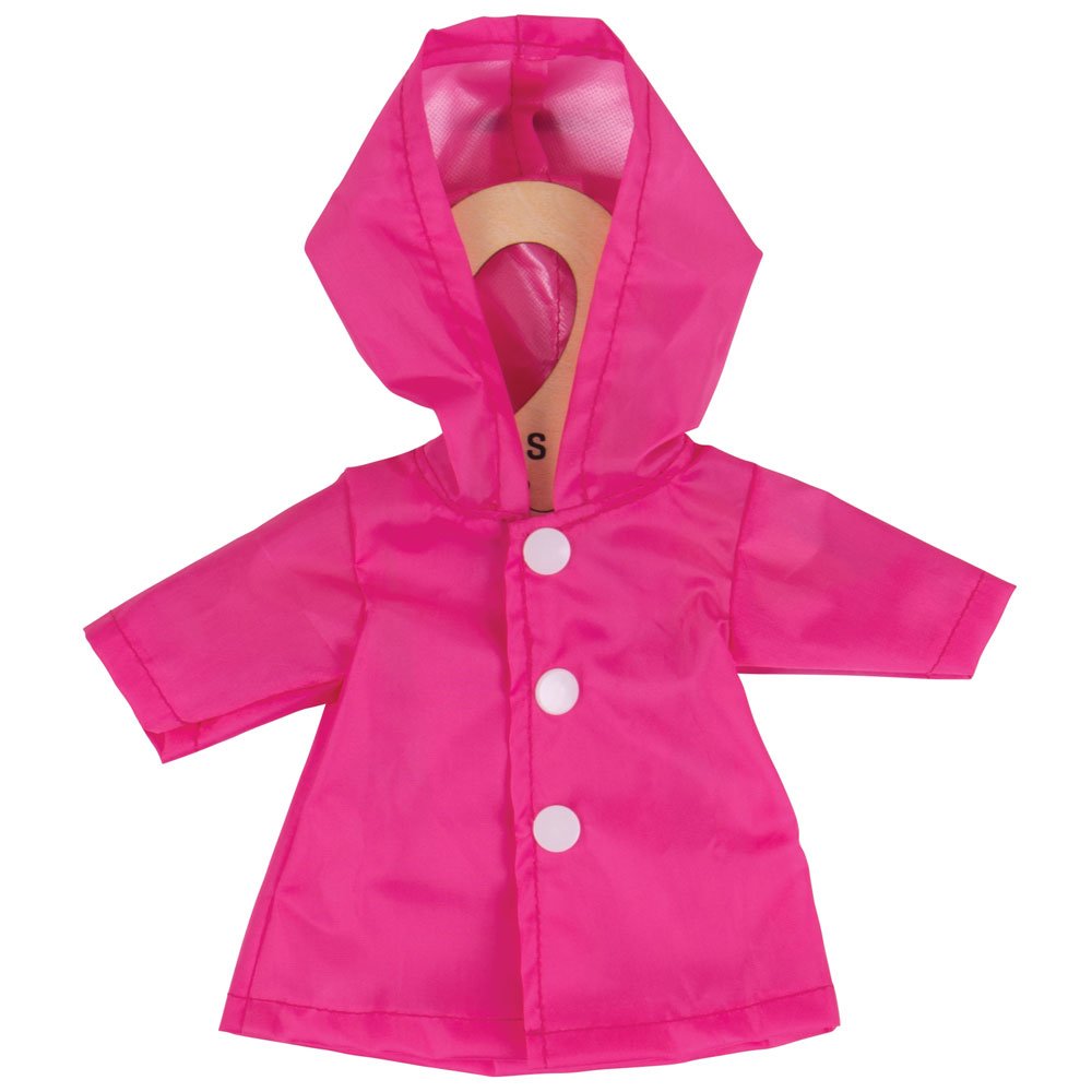 Bigjigs Toys Pink Raincoat for Small Dolls - Waterproof Doll Clothes for 12-14