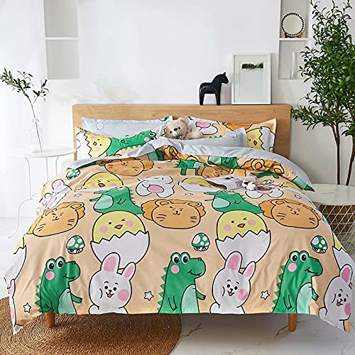Dinosaur Duvet Cover Set Twin Size - Soft & Comfy Kids Bedding with Zipper Closure & 4 Corner Ties - Kawaii Animal Print for Boys & Girls - Perfect for Kids' Rooms, Sleepovers & Themed Bedrooms