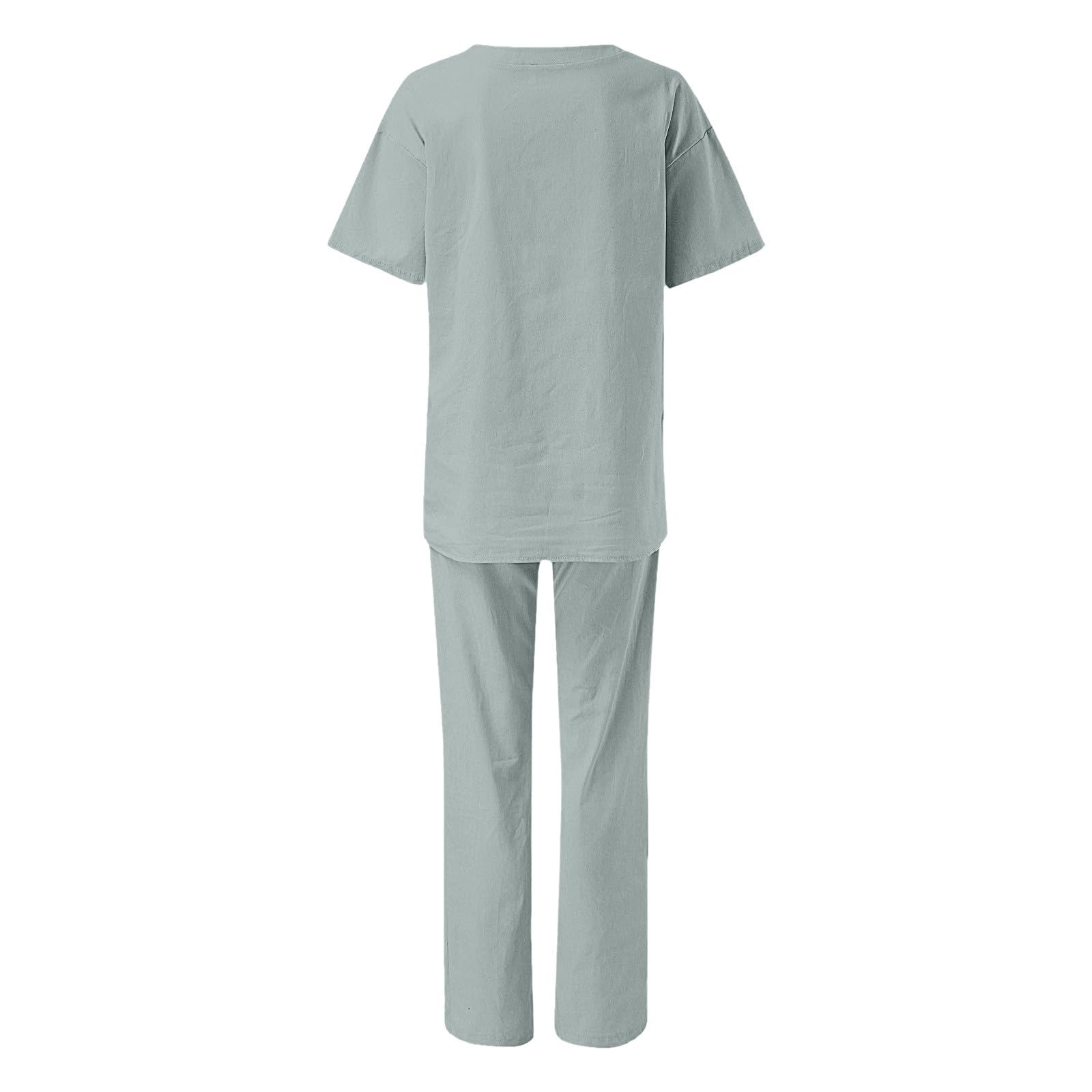 Women's 2-Piece Shorts Set - Retro Cotton Linen Outfit for Summer, Beach & Vacation | Lounge Wear with Half Sleeve Crew Neck Shirt - Perfect for Casual Outings, Travel & Relaxation