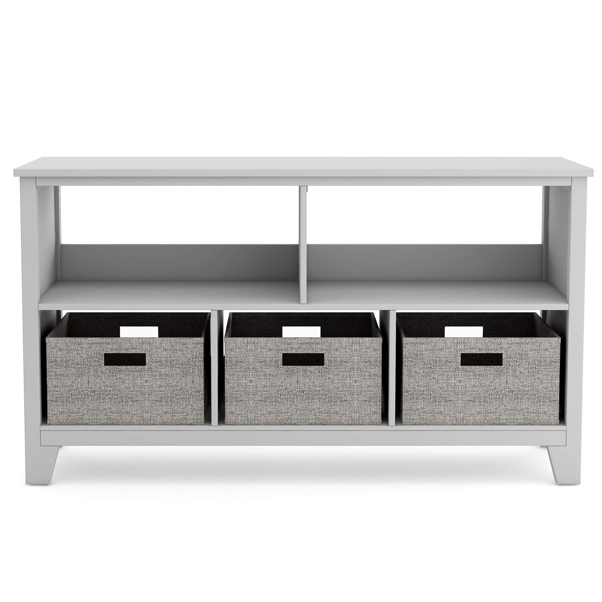 Martha Stewart Kids' Low Bookcase 24 Inch - Gray Wooden Storage Organizer with Fabric Bins for Playroom, Bedroom & Nursery | Space-Saving Kids Furniture for Books, Toys & Organization