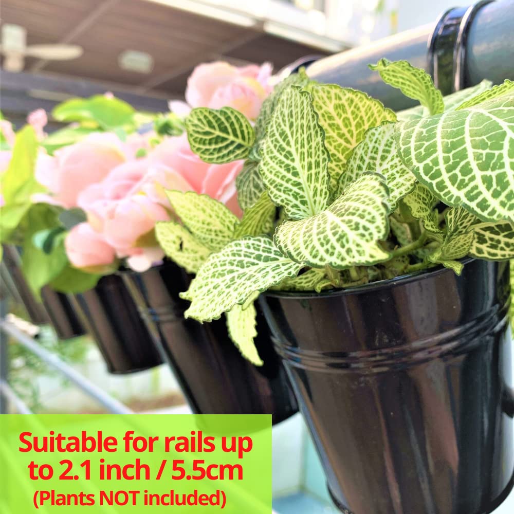 4 Inch Black Metal Flower Pots with 2 Pack Wooden Plant Holders - Vertical Garden Planter Set for Indoor/Outdoor Wall Decor | Perfect for Living Walls, Balcony Gardens & Home Plant Displays