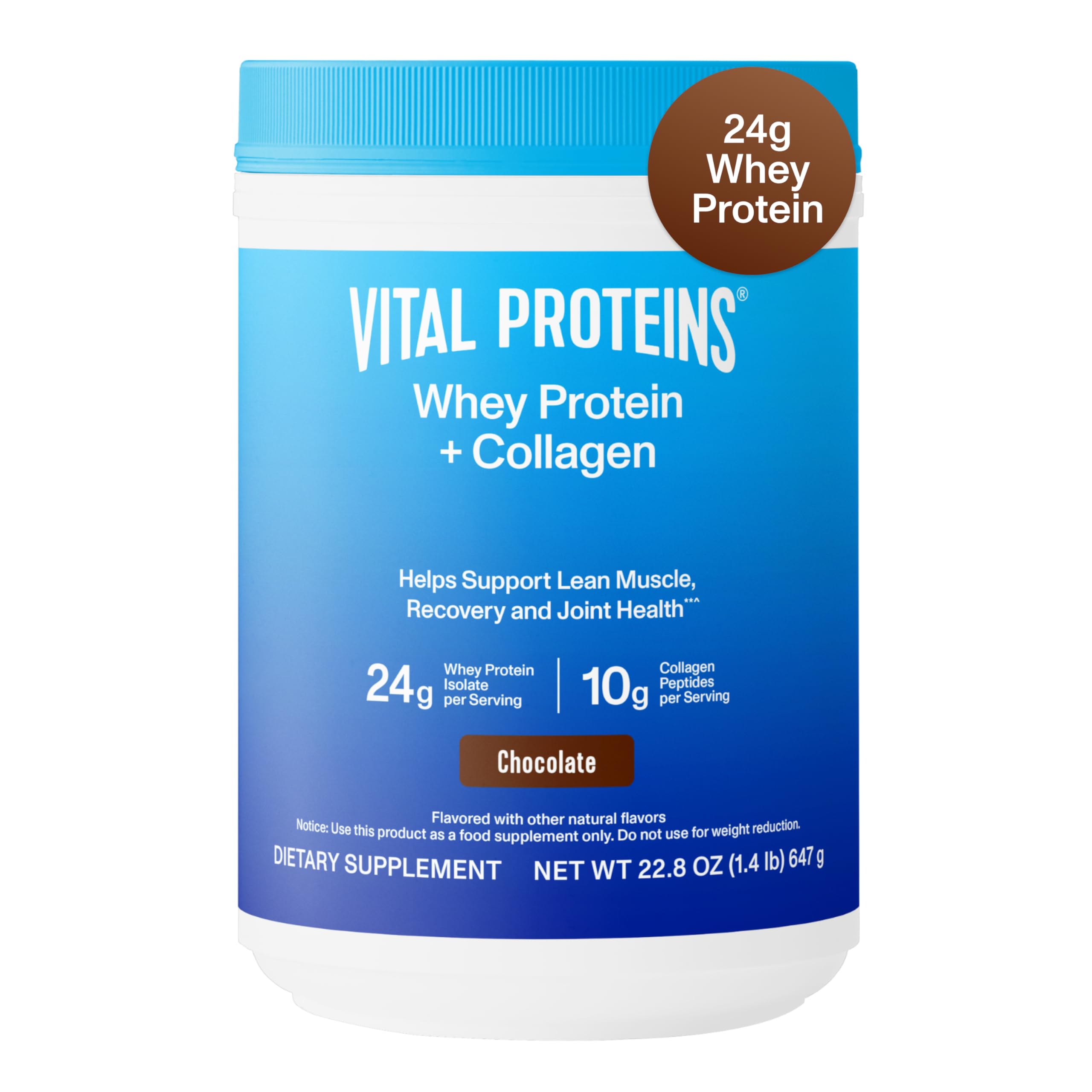 Vital Proteins Whey Protein Powder with Collagen Peptides - 24g Protein for Muscle Recovery & Joint Health, Vitamin C Enriched, Chocolate Flavor (22.8oz, 16 Servings) - Ideal for Post-Workout, Fitness Enthusiasts & Active Lifestyles