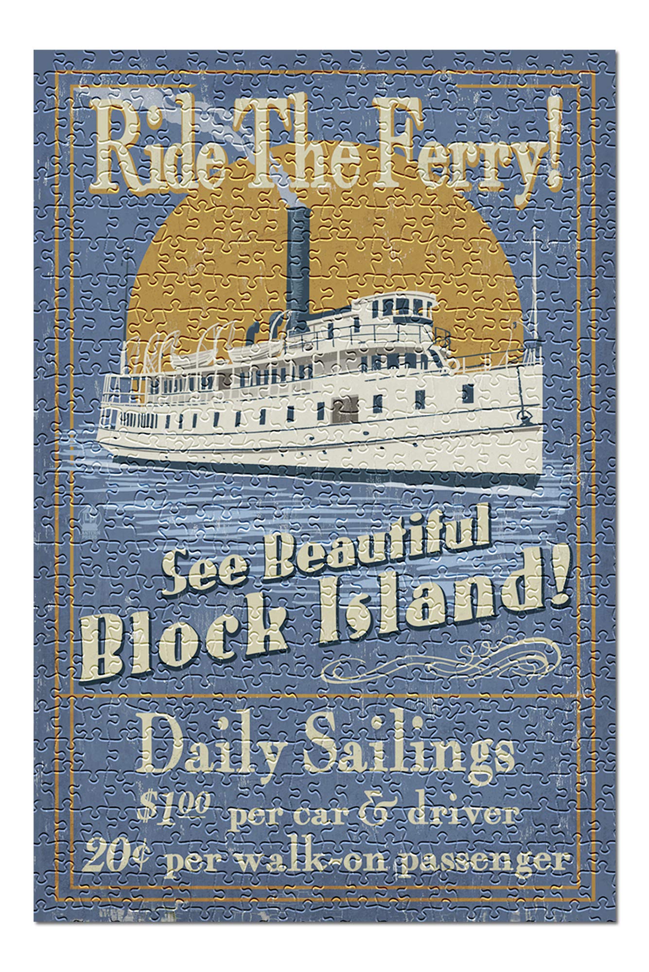 Block Island Rhode Island Ferry Ride Vintage Sign 19x27 Inch Premium 500-Piece Jigsaw Puzzle for Adults & Family | Made in USA | Perfect for Home Decor, Family Game Night & Puzzle Enthusiasts