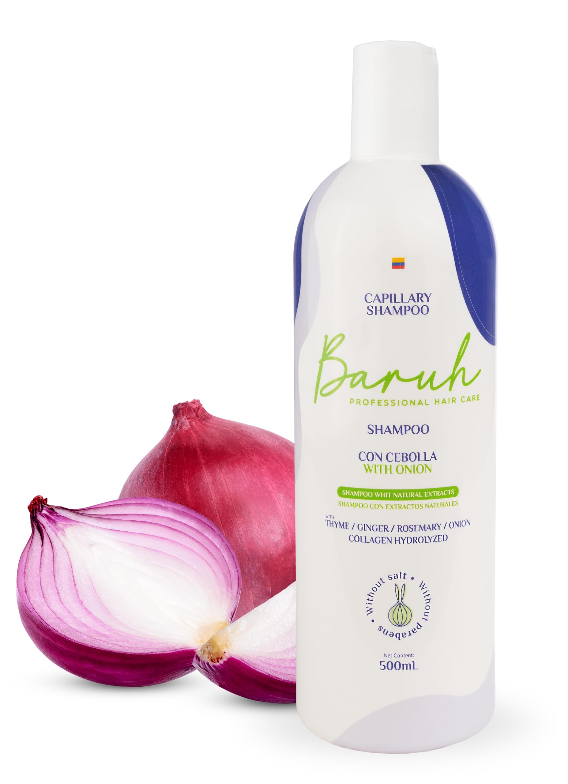 Organic Red Onion & Rosemary Hair Growth Shampoo with Thyme, Ginger & Hydrolyzed Collagen - Natural Treatment for Thicker, Healthier Hair (500ml, 16.9 Fl Oz) - Perfect for Daily Hair Care & Scalp Nourishment