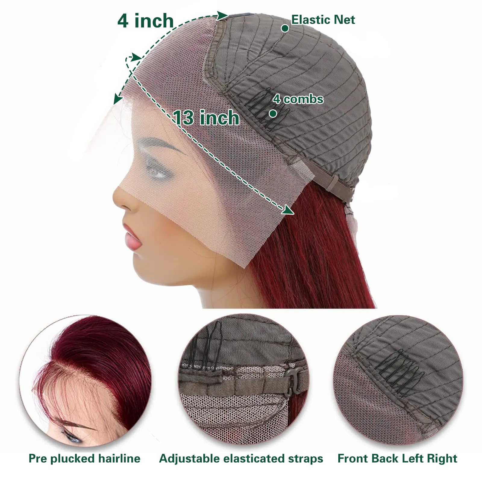 99J Burgundy Deep Wave Lace Front Wigs - 200% Density 13x4 Transparent Lace Human Hair Wig for Women | Glueless Pre-Plucked Brazilian Virgin Hair | 24 Inch Natural Looking Wig for Daily Wear, Parties & Special Occasions