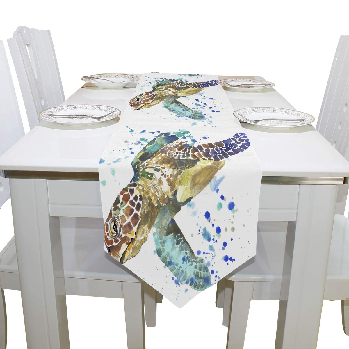 AUUXVA 13x70 Inches Long Ocean Sea Turtle Pattern Polyester Table Runner - Decorative Tablecloth for Kitchen, Dining Table, Coffee Table, Party, Banquet & Holiday Decorations | Perfect for Beach Themed Weddings, Coastal Home Decor & Summer Entertaining