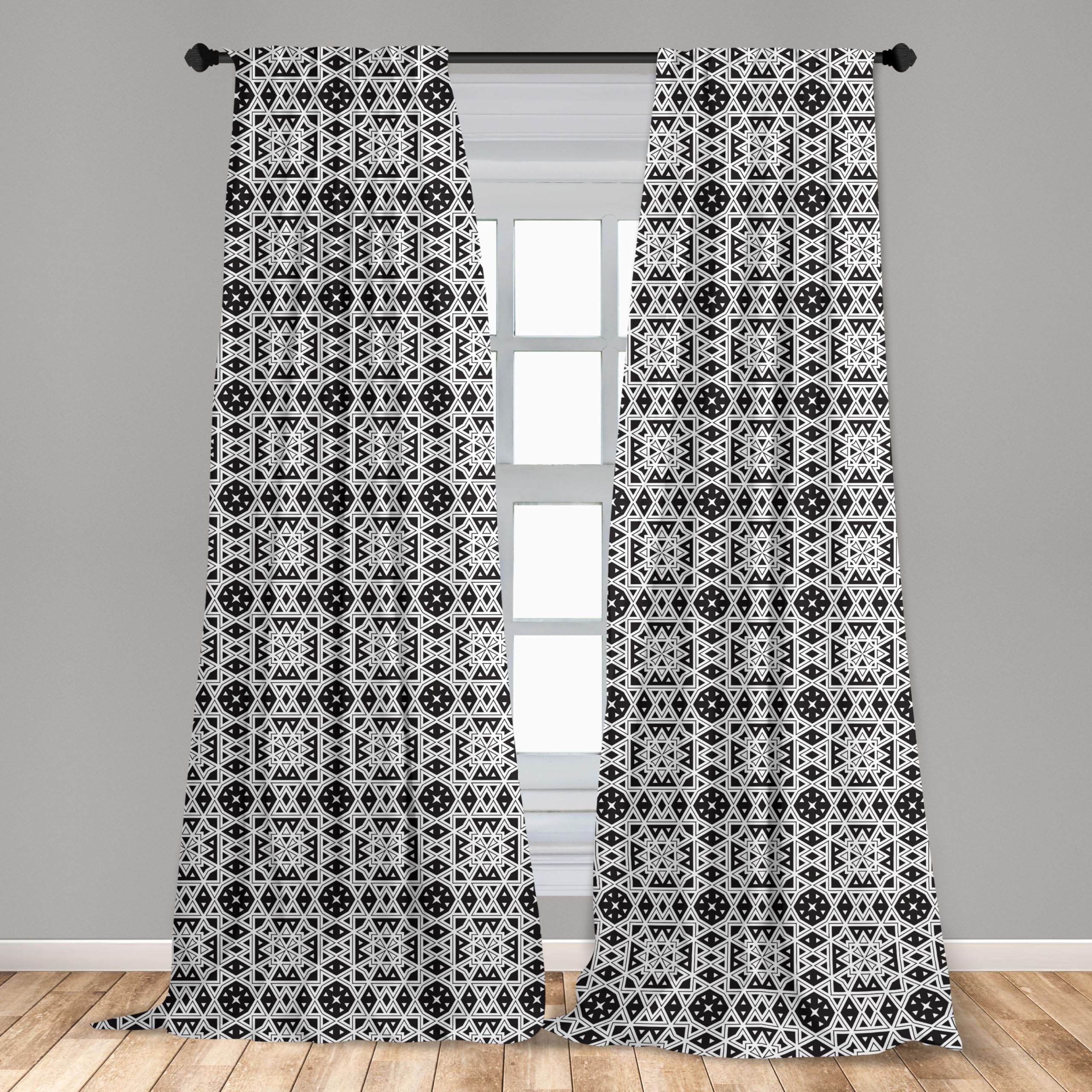 Ambesonne Black and White Geometric Curtains - 2 Panel Set, 28