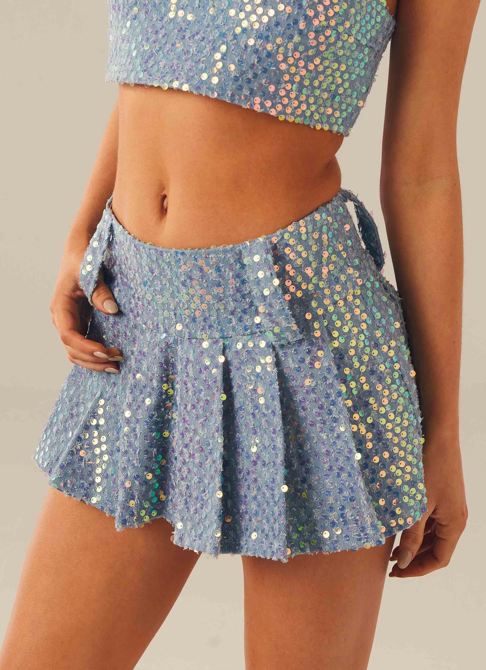 Fly Girl Mini Skirt - Sparkling Sequin Denim Skirt for Women | Perfect for Parties, Clubbing & Night Out Outfits