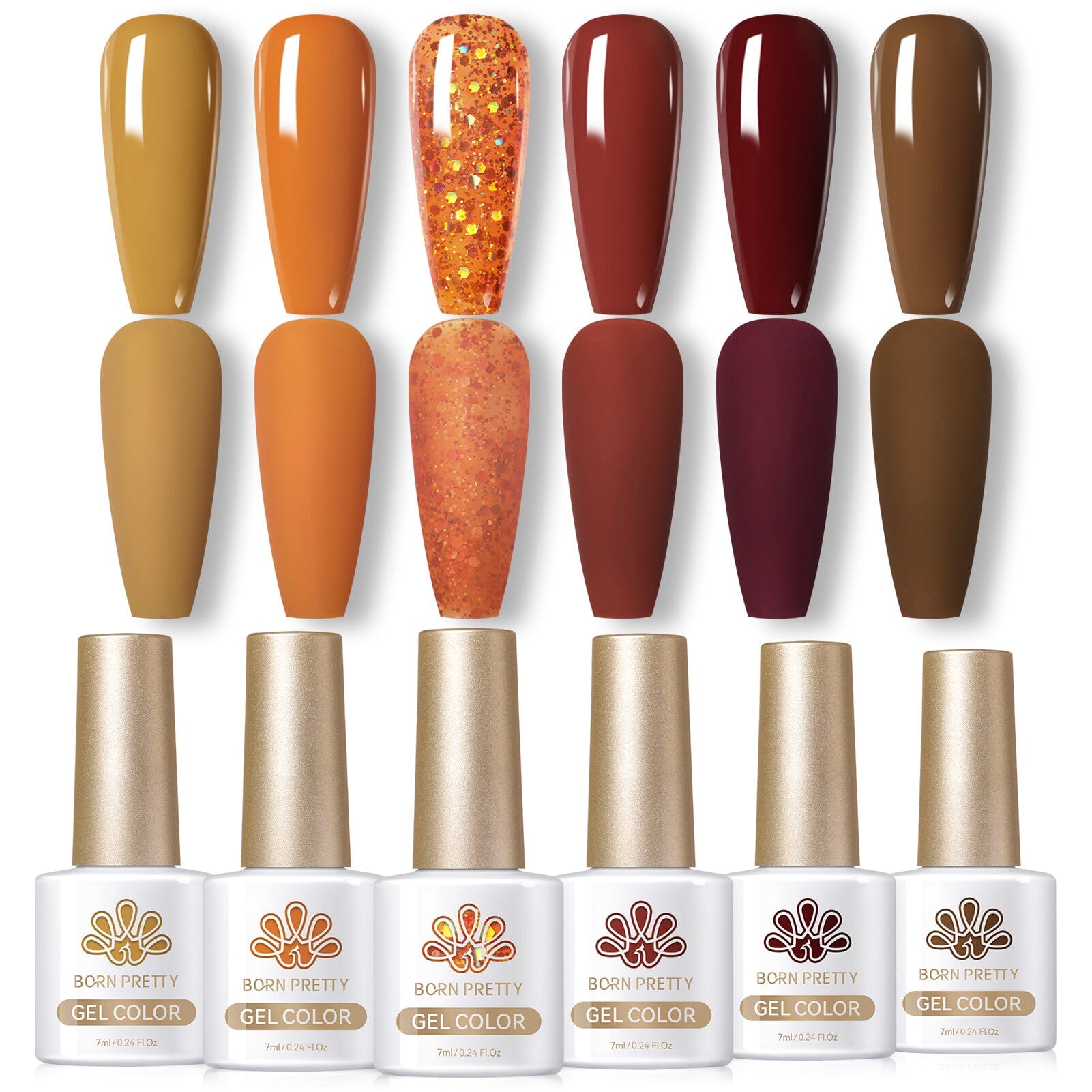 6 Colors Gel Polish Set - Maple Caramel 7ml Soak Off UV LED Nail Polish Kit for Salon & Home Manicure - Long Lasting & Shiny Finish