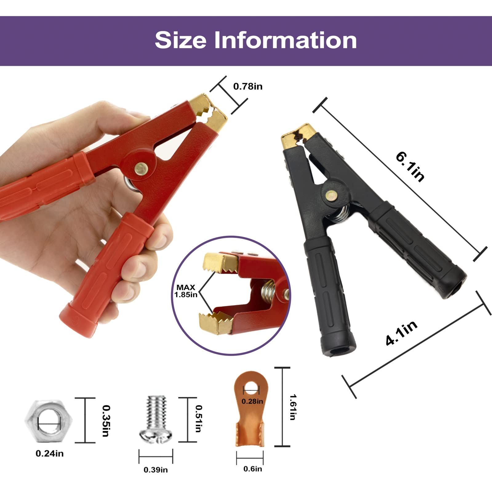 Heavy Duty Copper Jumper Cable Clamps for Car & Boat - 2PCS