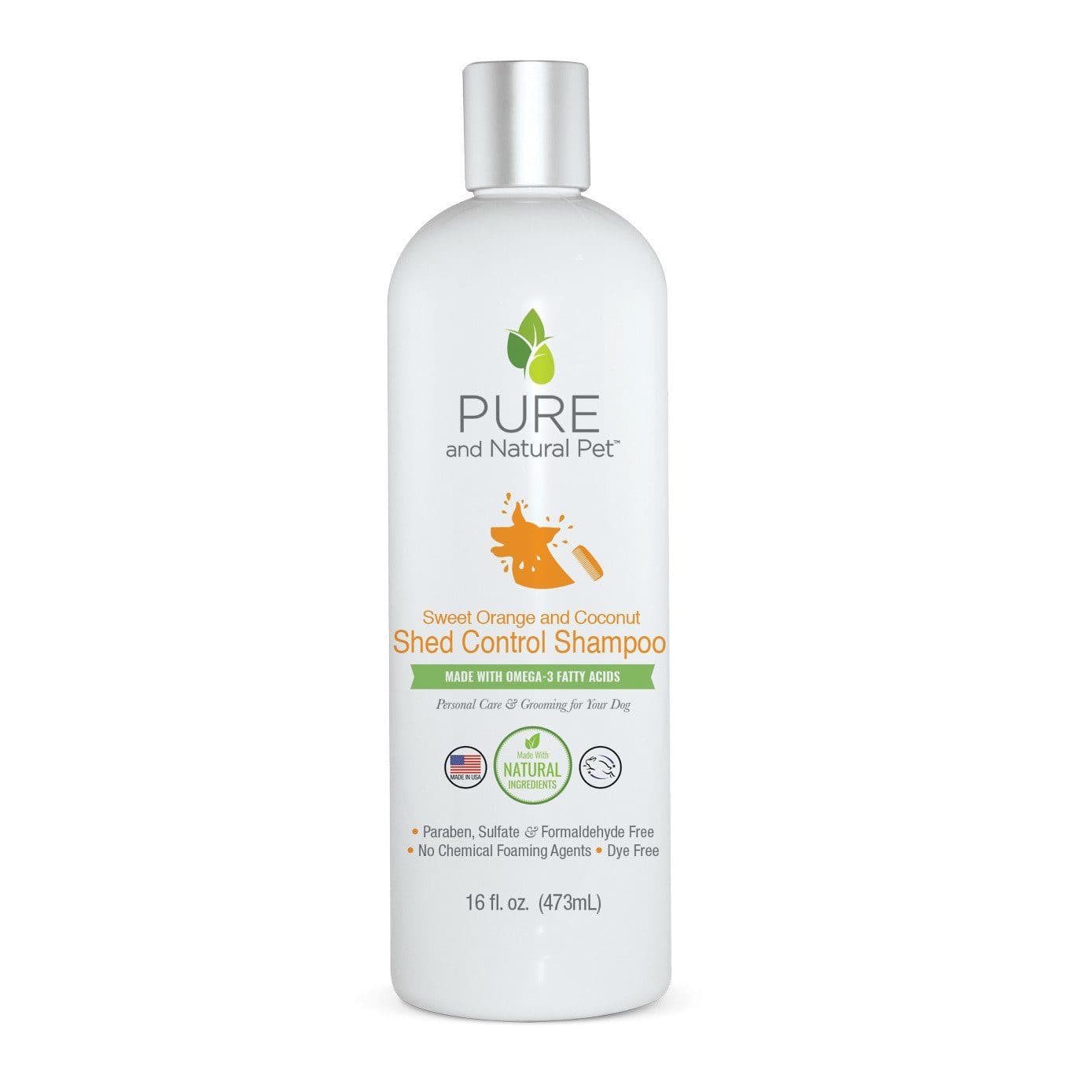 Pura Naturals® Dog Hair Loss Control Shampoo - Sweet Orange & Coconut Scent, 16 oz (473 ml) - Gentle Formula for Healthy Coat & Skin - Perfect for Bathing & Grooming at Home or Pet Salon