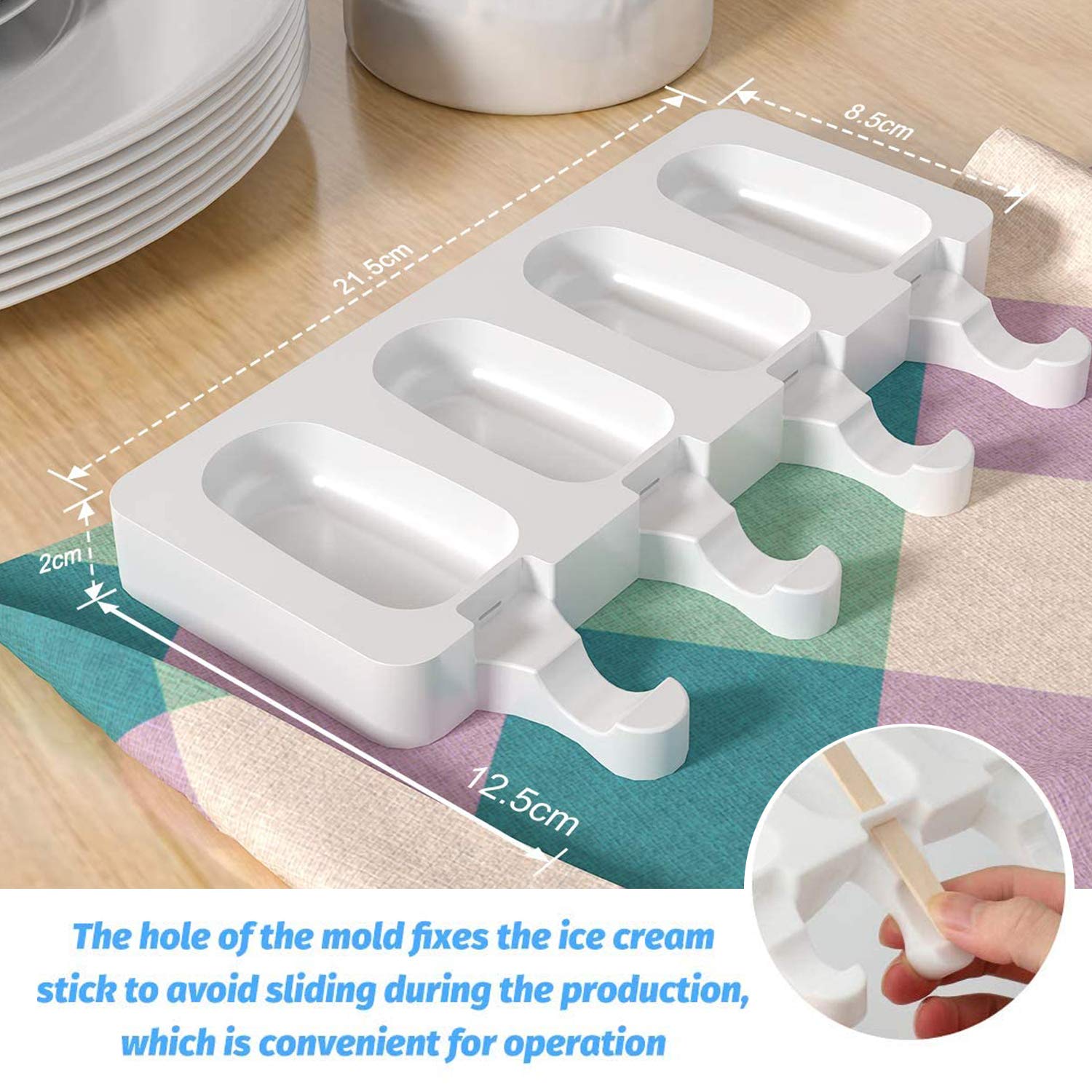 2 Pack Silicone Popsicle Molds for Kids - 4 Cavity Oval Ice Pop Makers with 50 Wooden Sticks for Homemade Ice Cream, DIY Frozen Treats & Summer Snacks - Perfect for Birthday Parties, Picnics & Family Fun