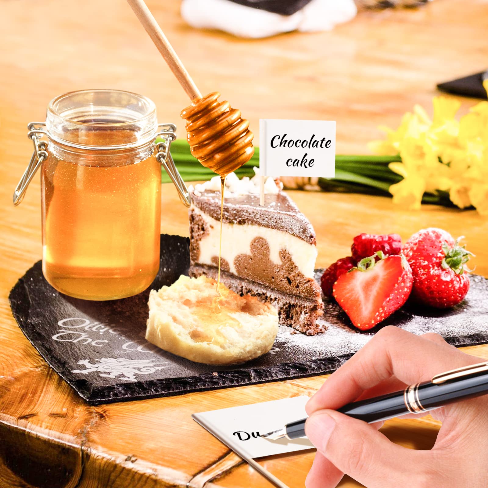 Colorful Stainless Steel Cheese Spreader Knife Set - Butter Knives Kit for Cheese & Charcuterie Boards with Mini Slicer, Tongs, Spoons, Forks & Wooden Honey Dipper - Perfect for Parties, Picnics & Gourmet Entertaining