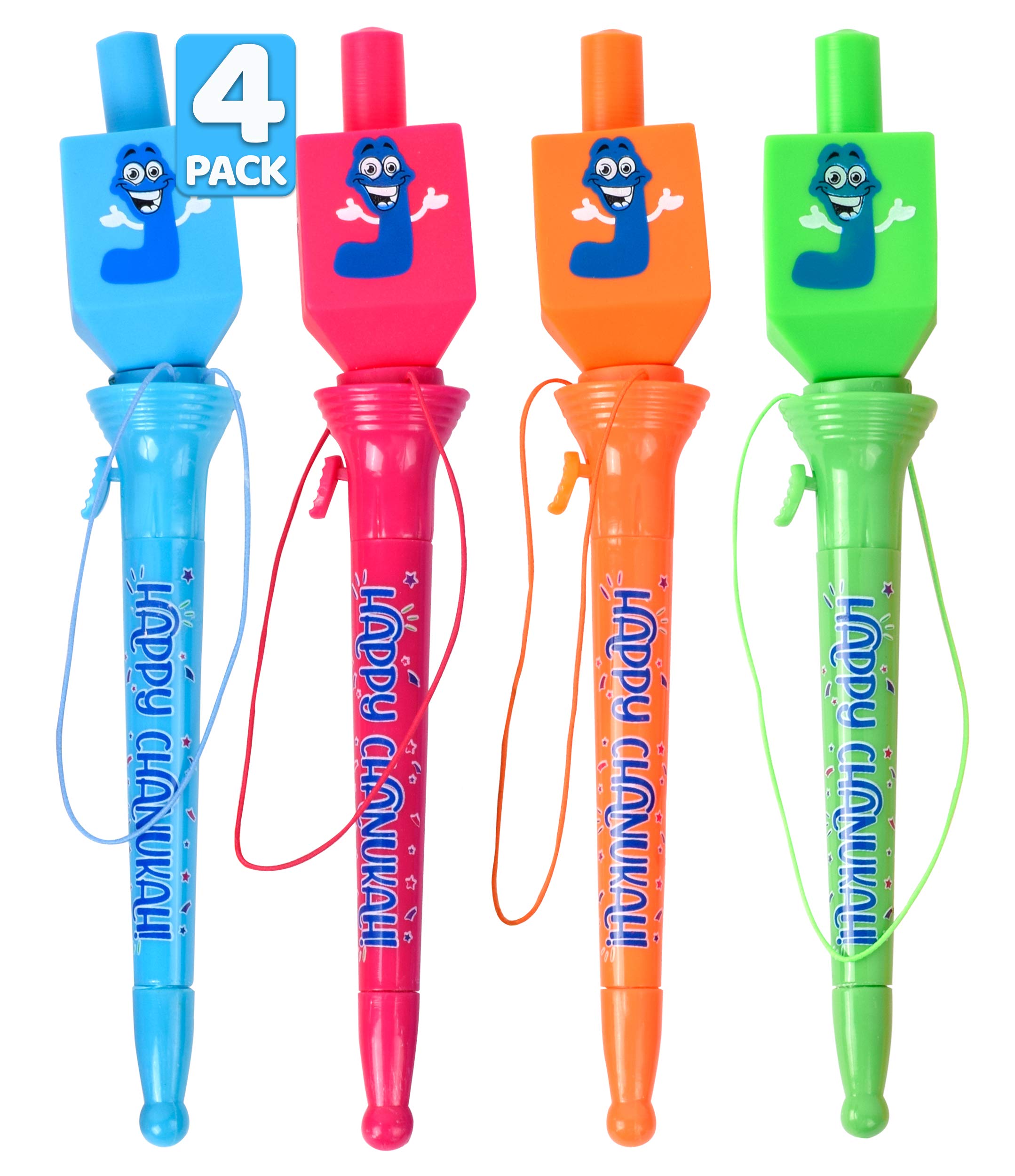 Chanukah Pop Out Pens - 4 Pack Dreidel Topper Hanukkah Pens for Jewish Holiday - Great Hanukkah Party Favors & Gifts - Assorted Colors - Perfect for School, Office & Festival Celebrations