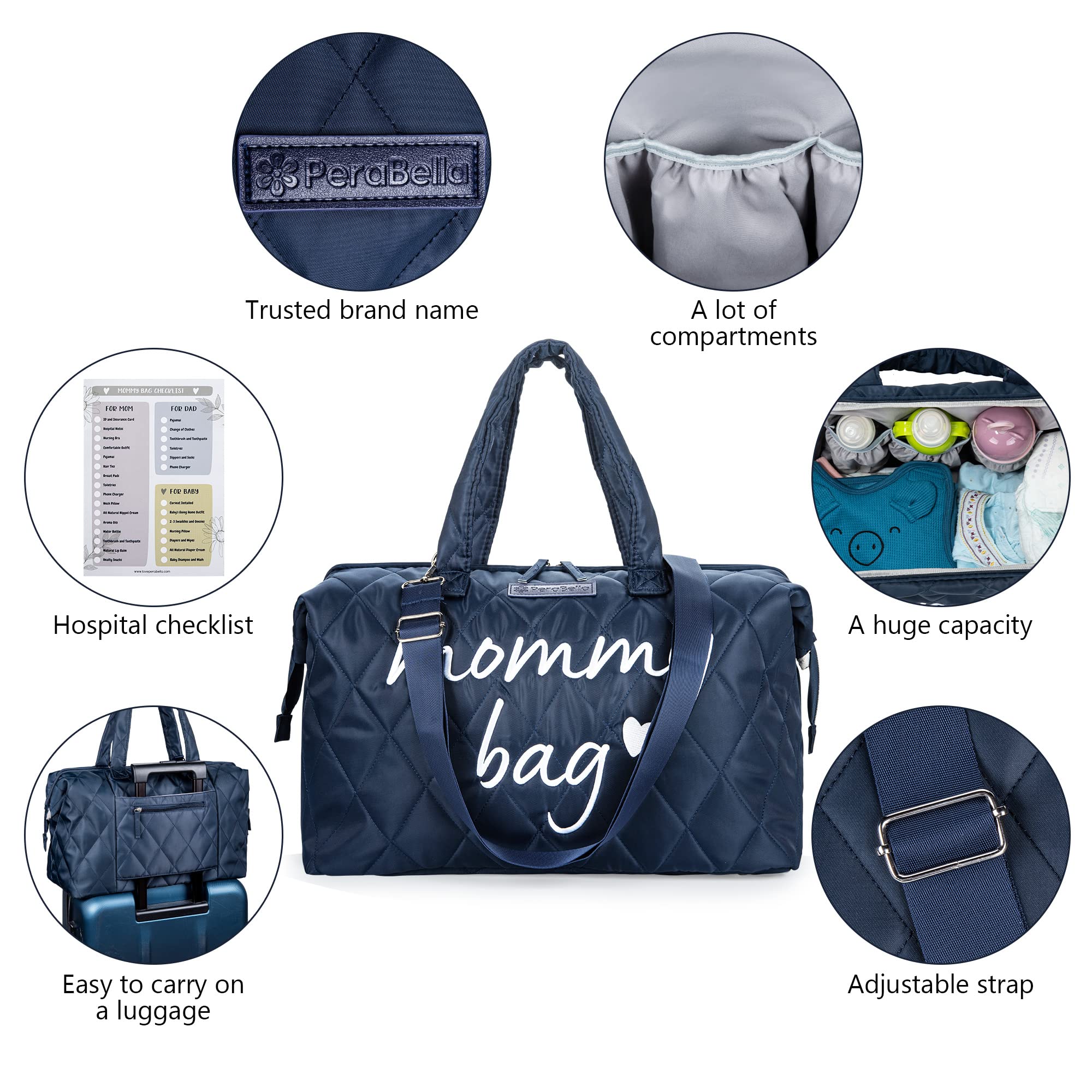 PeraBella Large Diaper Bag Tote - Stylish Hospital Bag for Labor & Delivery, Spacious Maternity Bag for New Moms - Perfect for Baby Essentials, Travel & Everyday Use